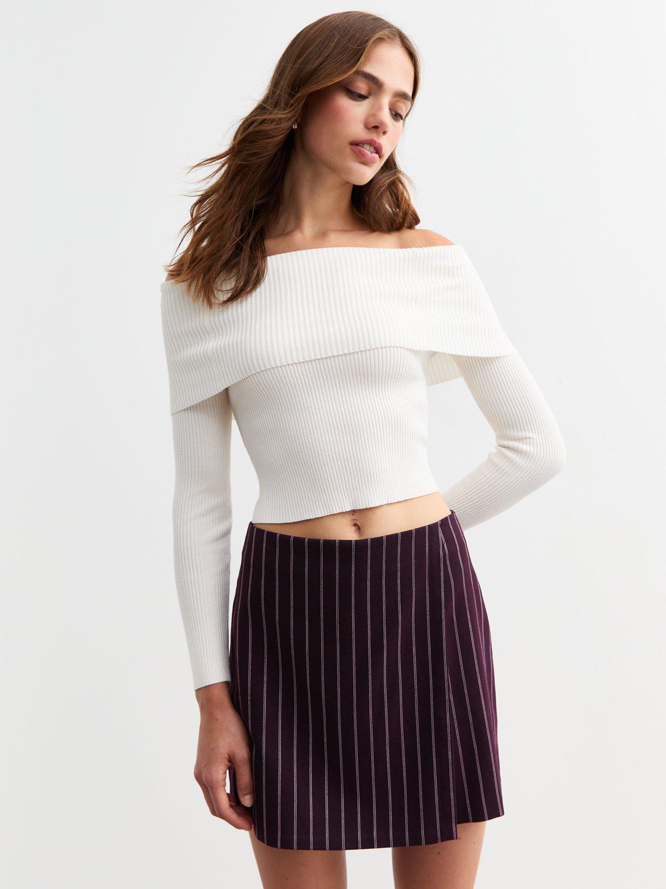 undefined Pinstriped Wrap Skort - Burgundy