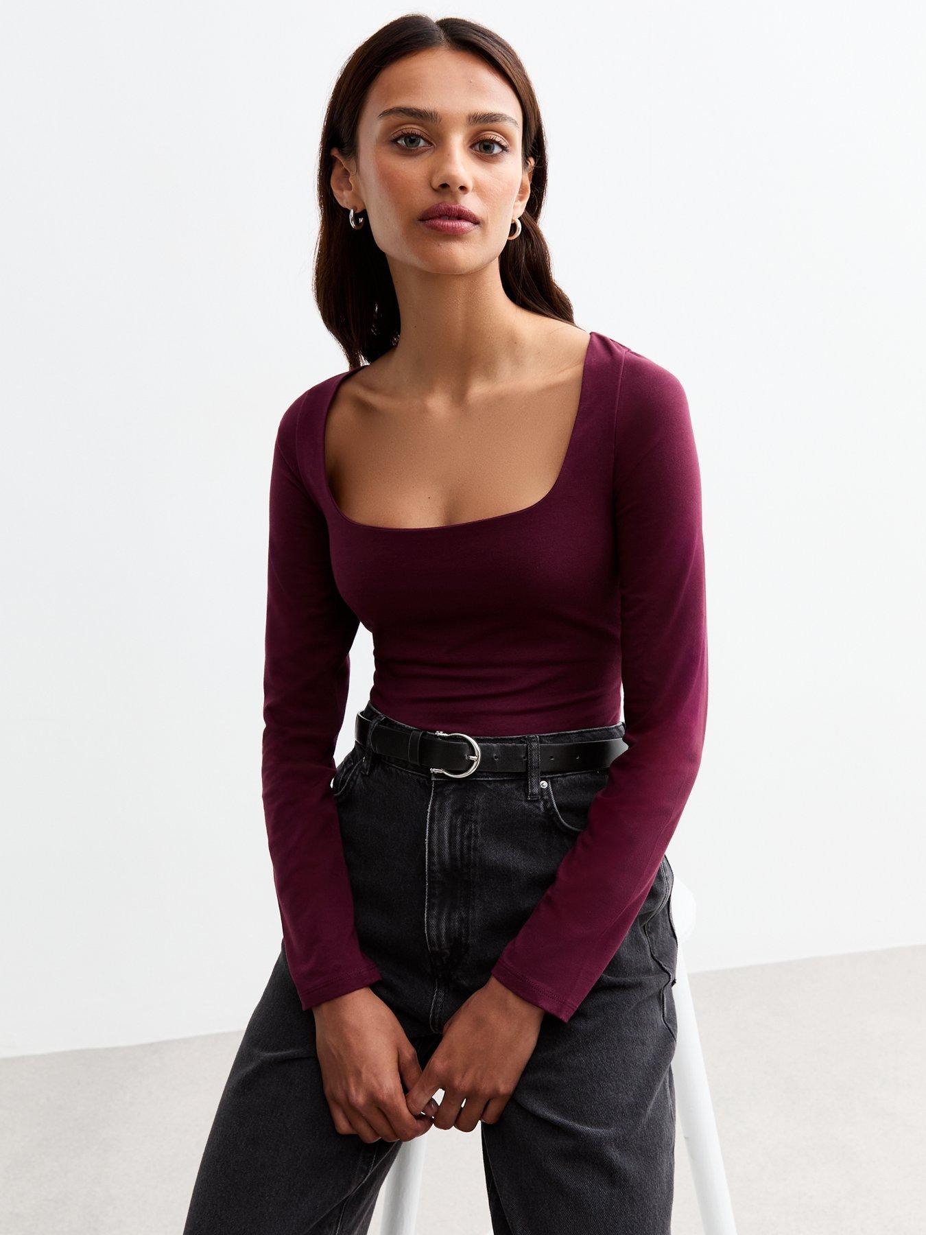 new-look-burgundy-cotton-blend-square-neck-bodysuit