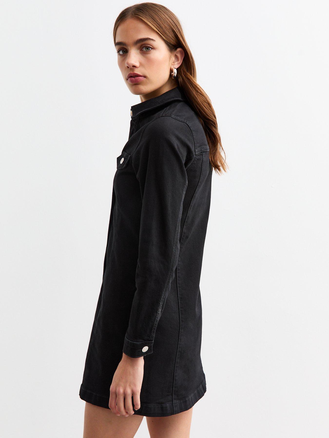 Image 2 of 4 of New Look Western Denim Mini Shirt Dress - Black