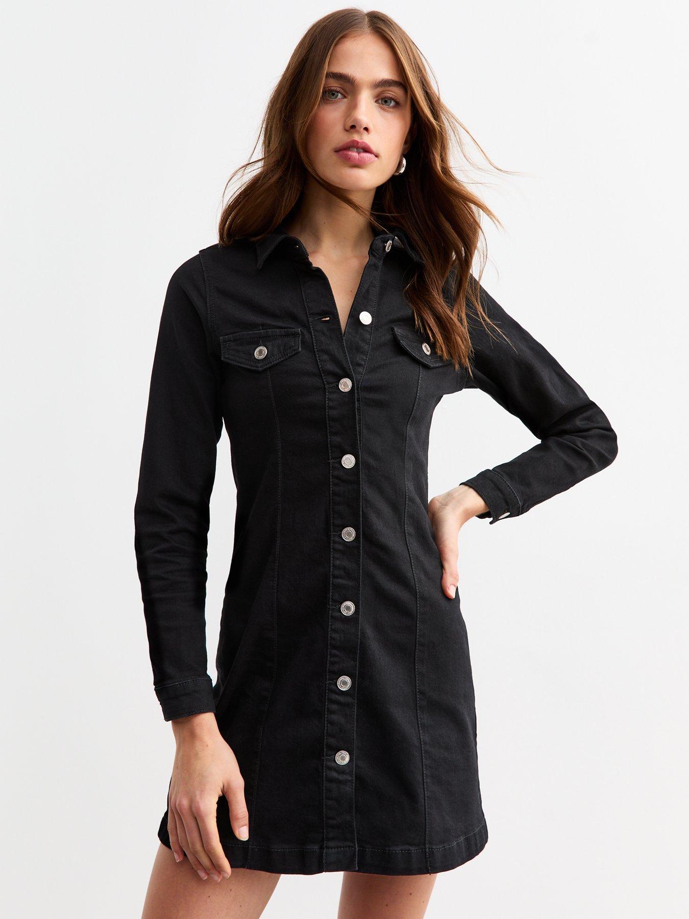 Image 3 of 4 of New Look Western Denim Mini Shirt Dress - Black