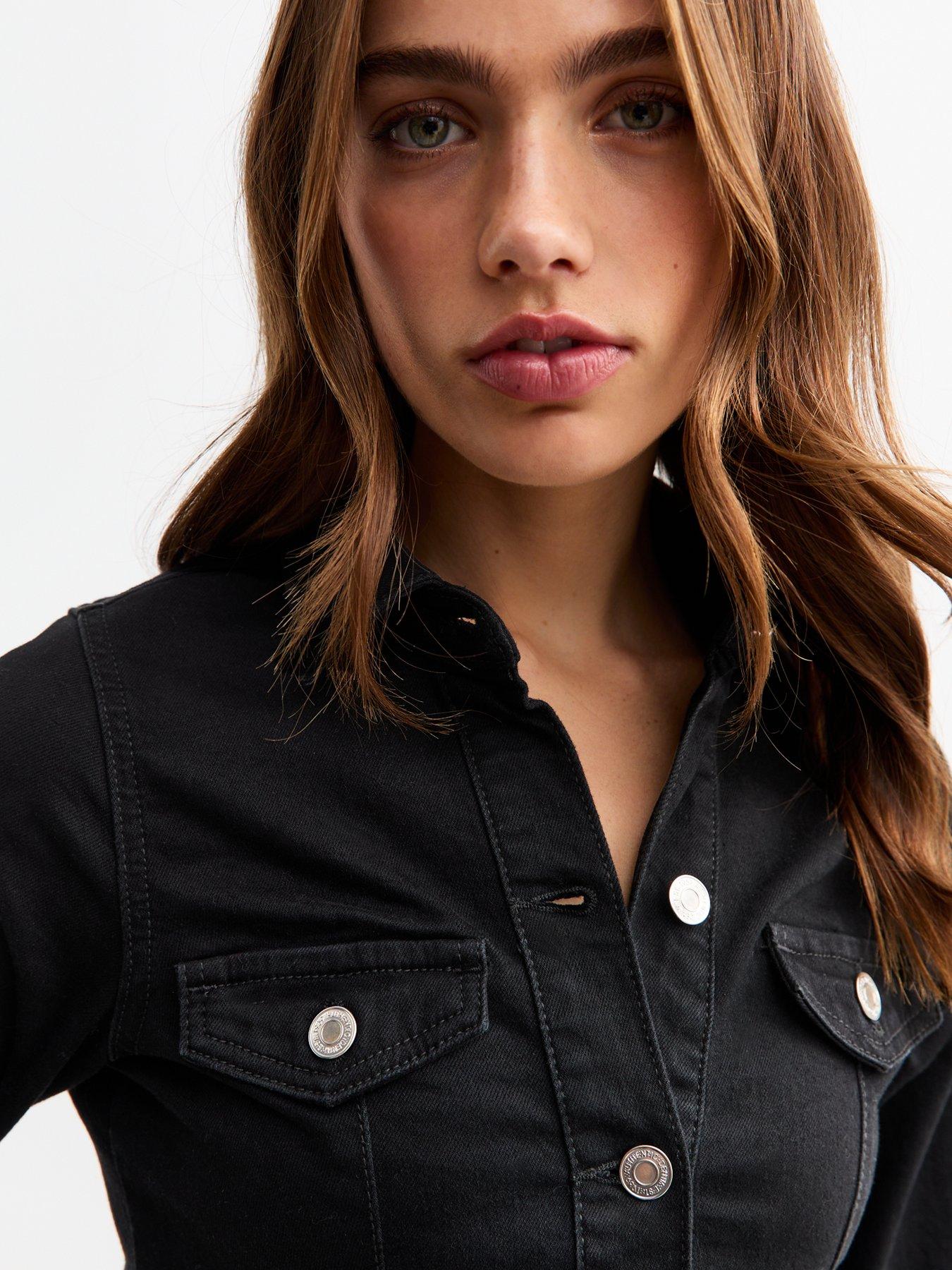 Image 4 of 4 of New Look Western Denim Mini Shirt Dress - Black
