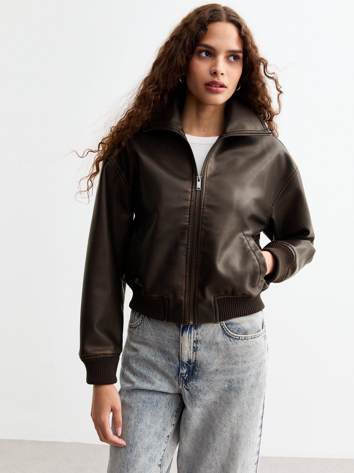 new-look-dark-brown-faux-leather-bomber-jacketdetail