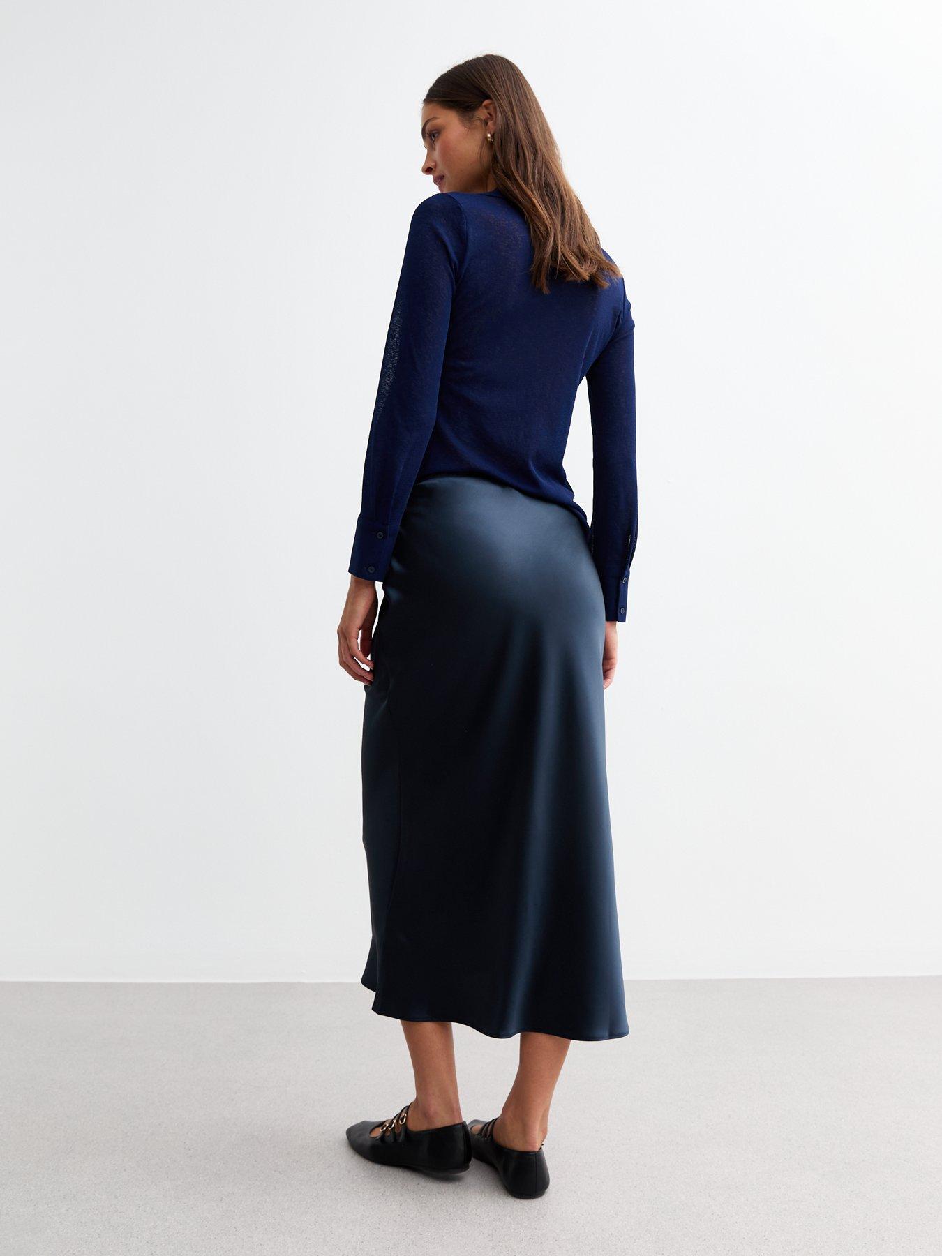 Navy satin bias cut skirt best sale