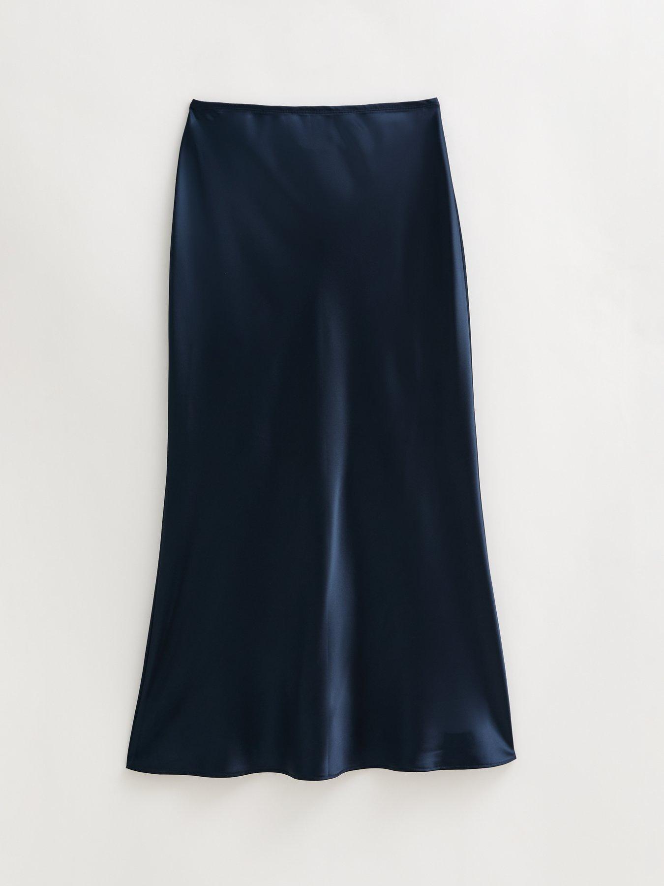 New Look Satin Bias Cut Midi Skirt Navy Blue Very Ireland