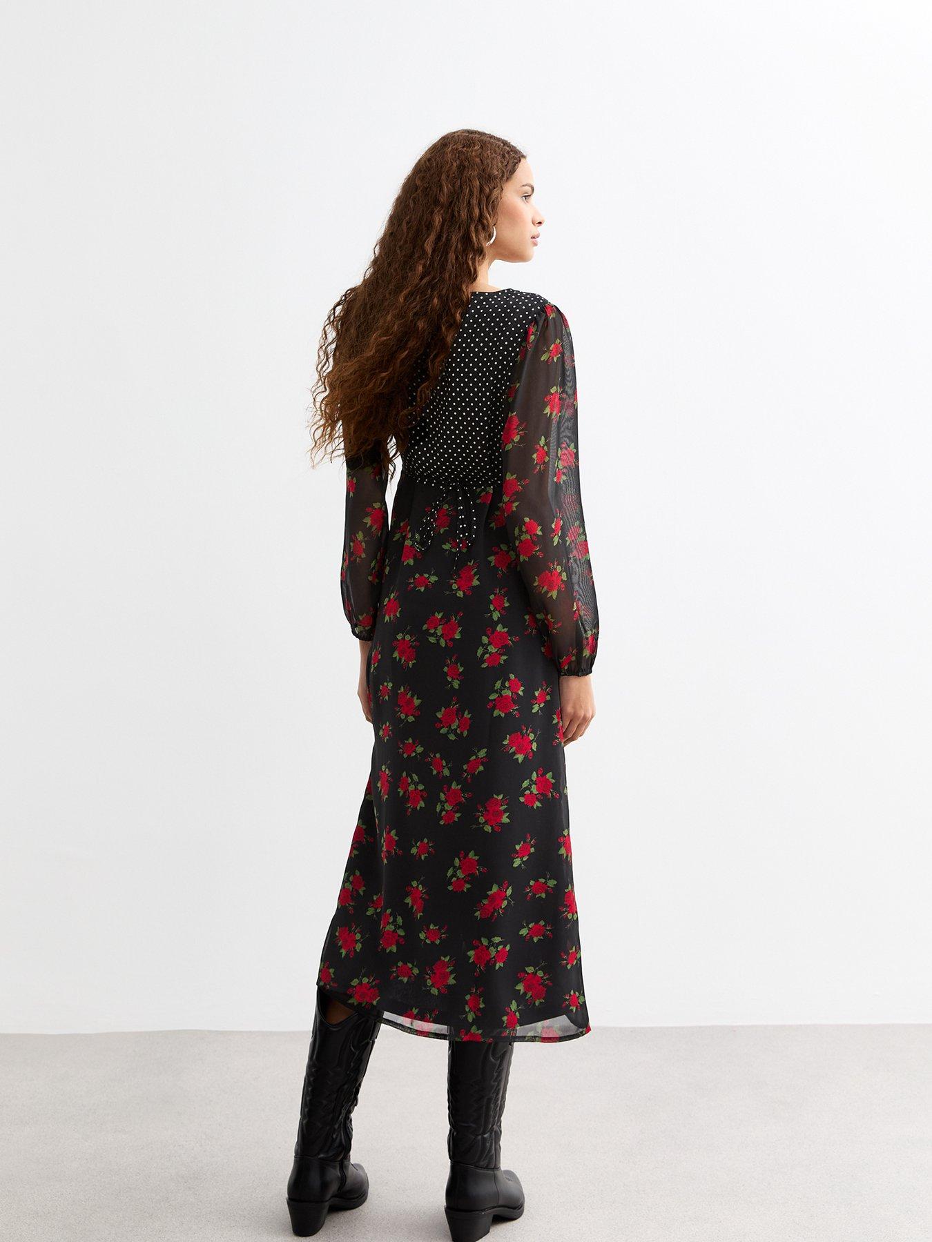 new-look-mixed-print-a-line-midi-dress-blackstillFront