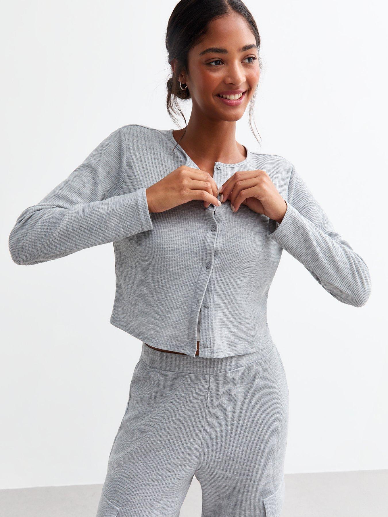 new-look-grey-waffle-rib-pyjama-cardiganfront