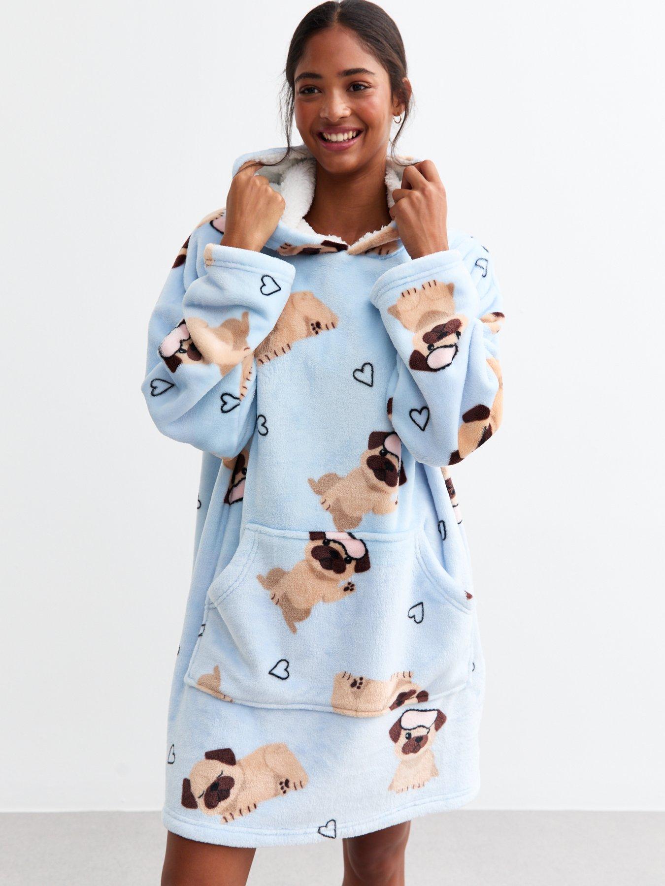 new-look-blue-oversized-pug-print-fleece-hoodie