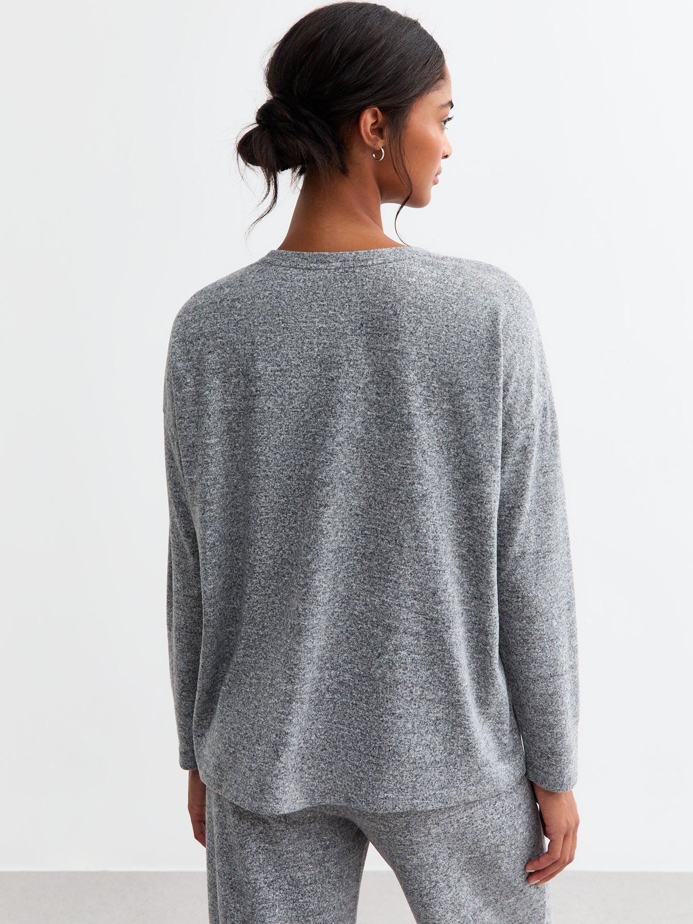 new-look-dark-grey-melange-long-sleeve-pyjama-topstillFront