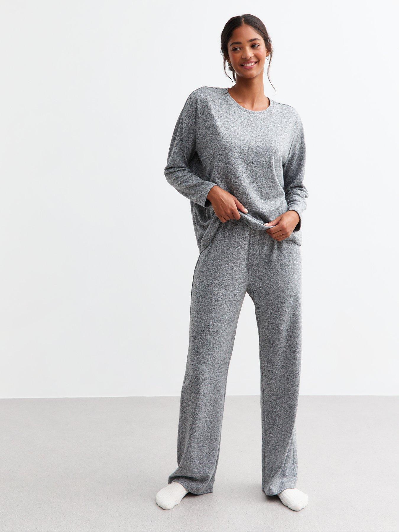 new-look-dark-grey-melange-long-sleeve-pyjama-topback