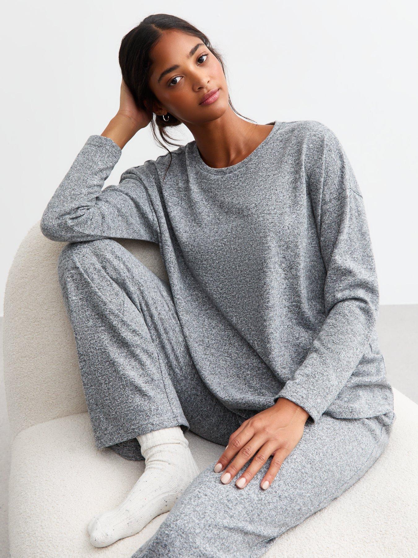 new-look-dark-grey-melange-wide-leg-pyjama-trousers