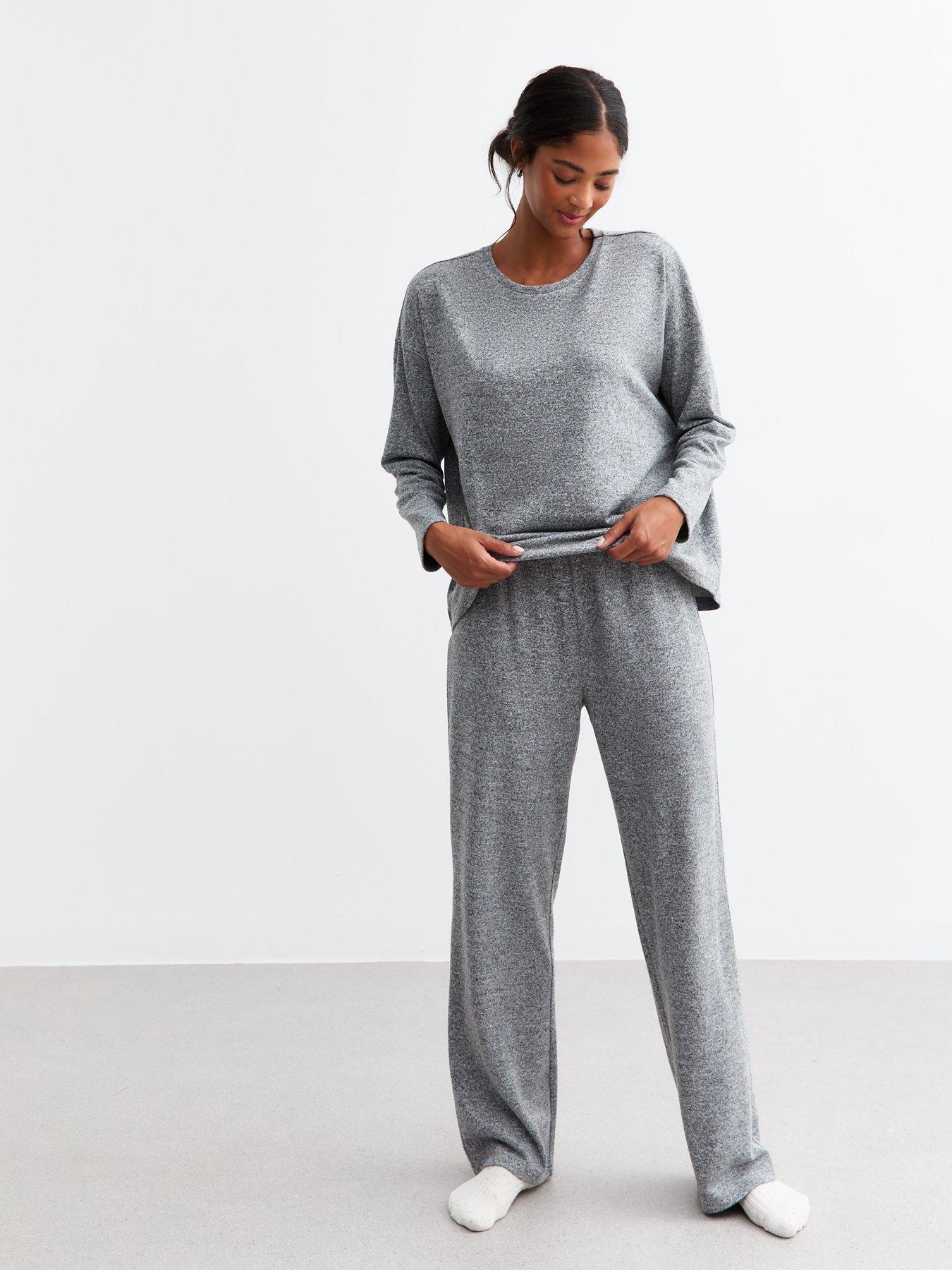 new-look-dark-grey-melange-wide-leg-pyjama-trousersback