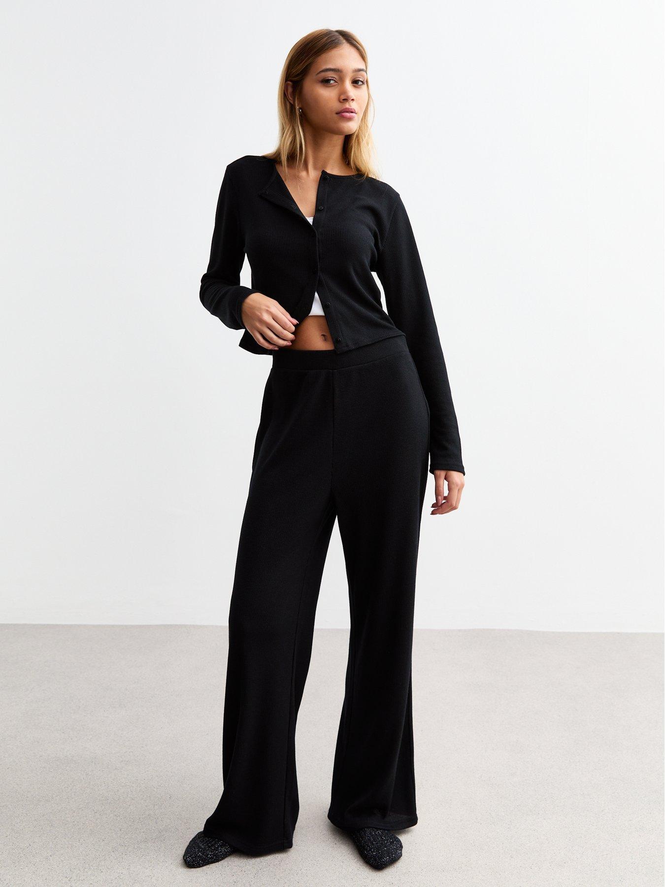 new-look-black-waffle-rib-wide-leg-joggersback