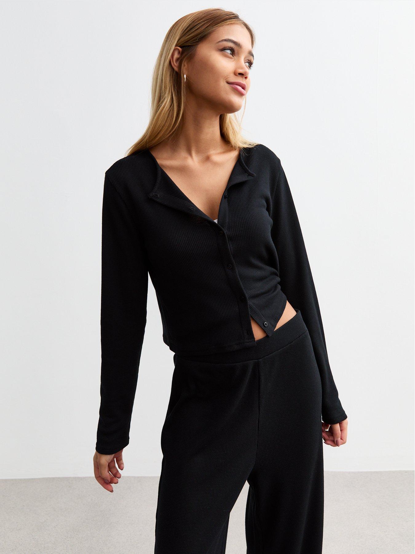 new-look-black-waffle-rib-pyjama-cardiganfront