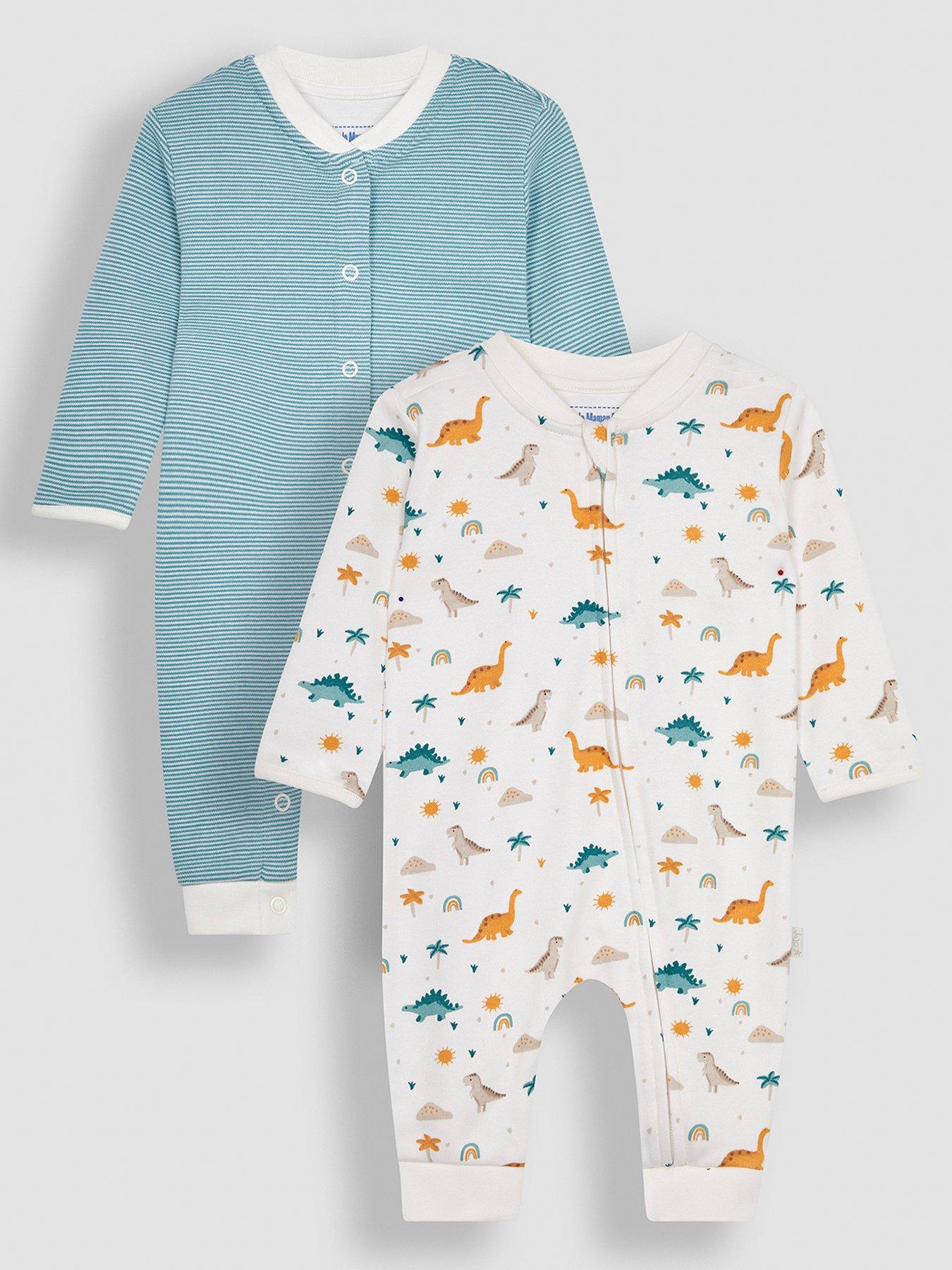 jojo-maman-bebe-unisex-2-pack-dino-print-zip-sleepsuit-cream