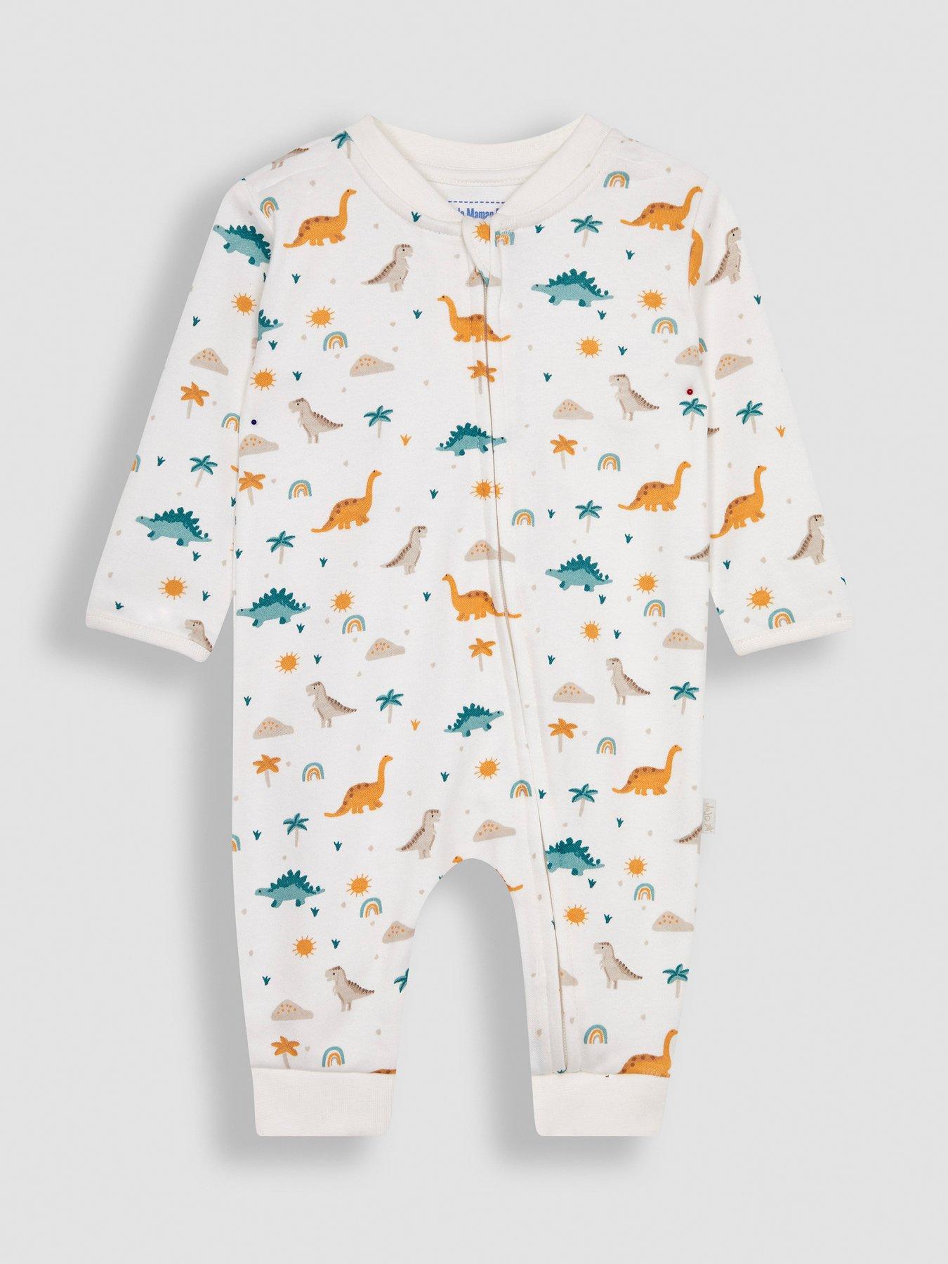 jojo-maman-bebe-unisex-2-pack-dino-print-zip-sleepsuit-creamoutfit