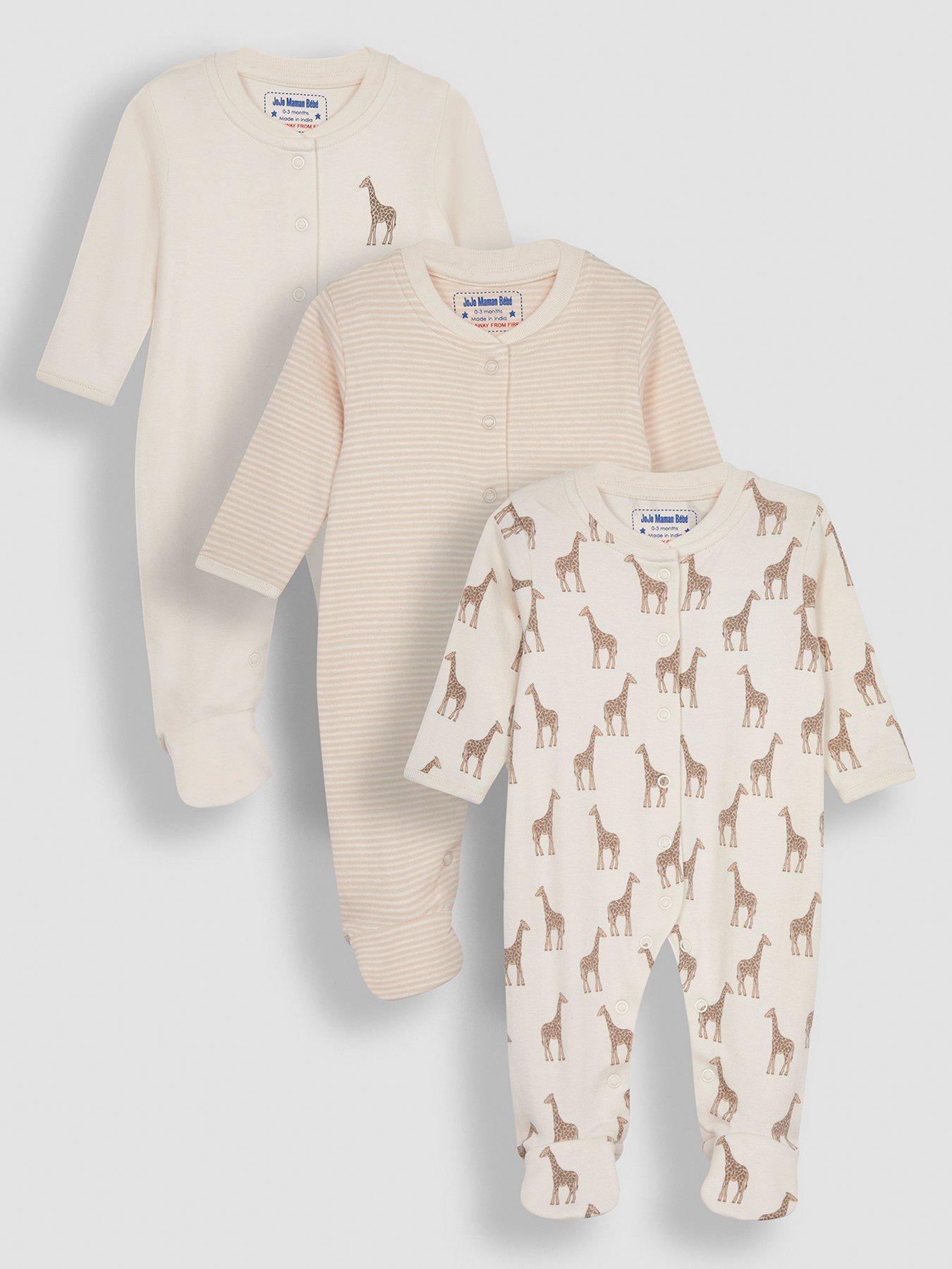 jojo-maman-bebe-unisex-3-pack-unisex-giraffe-sleepsuits-cream