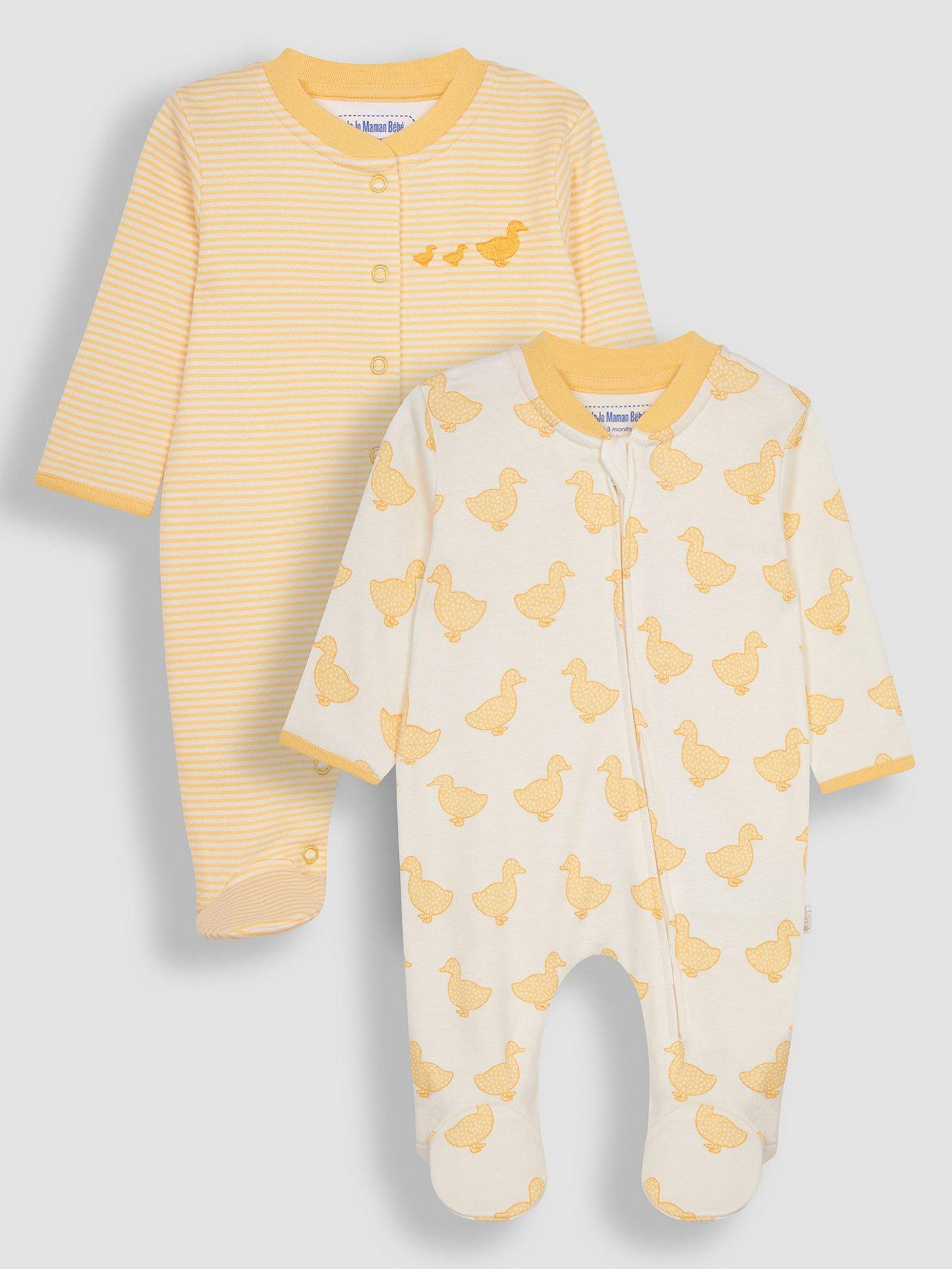 jojo-maman-bebe-unisex-2-pack-duck-print-sleepsuits-yellowfront