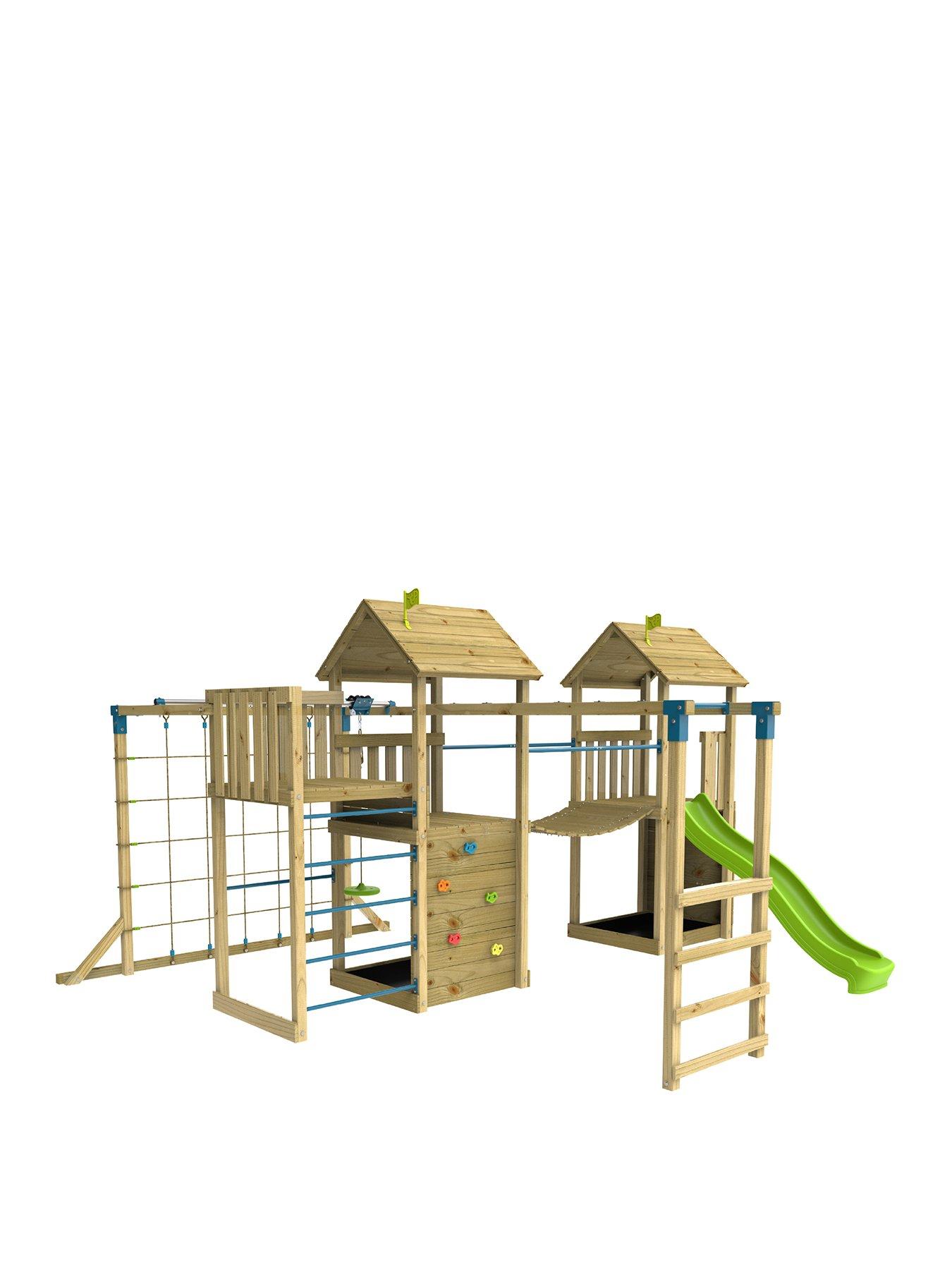 tp-skywood-wooden-climbing-frame-including-two-towers-zipline-slide