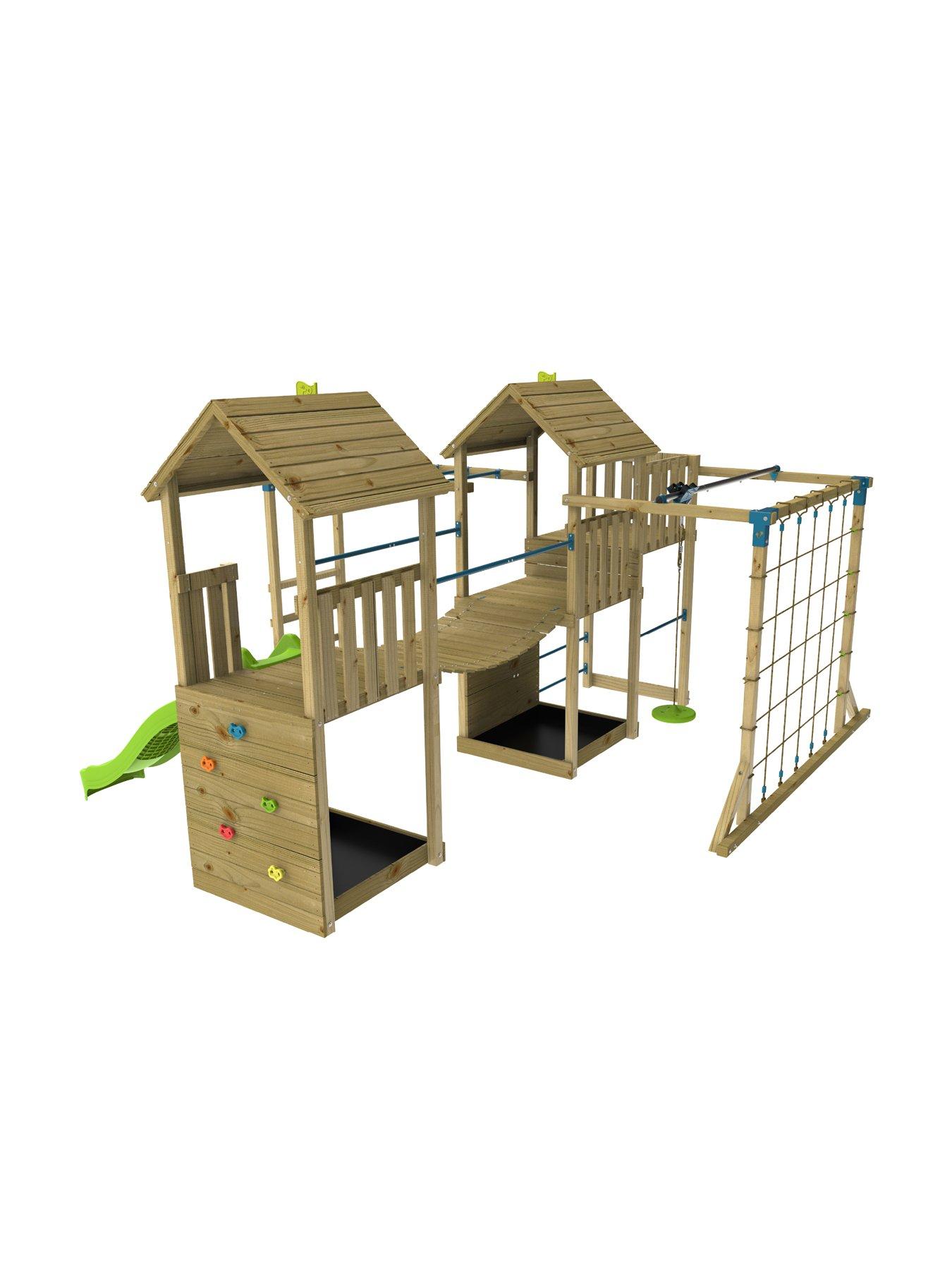 tp-skywood-wooden-climbing-frame-including-two-towers-zipline-amp-slidestillFront