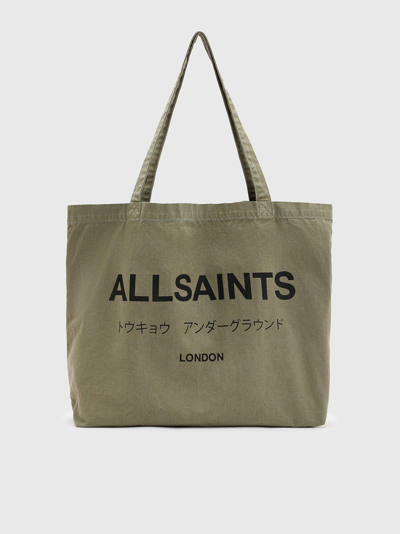 Image 1 of 4 of AllSaints Underground Logo Printed Tote Bag - Dark Green
