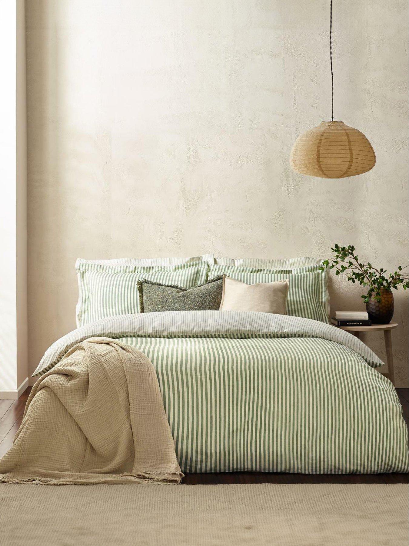 Yard Hebden Stripe 100% Cotton Duvet Set Forest in Green