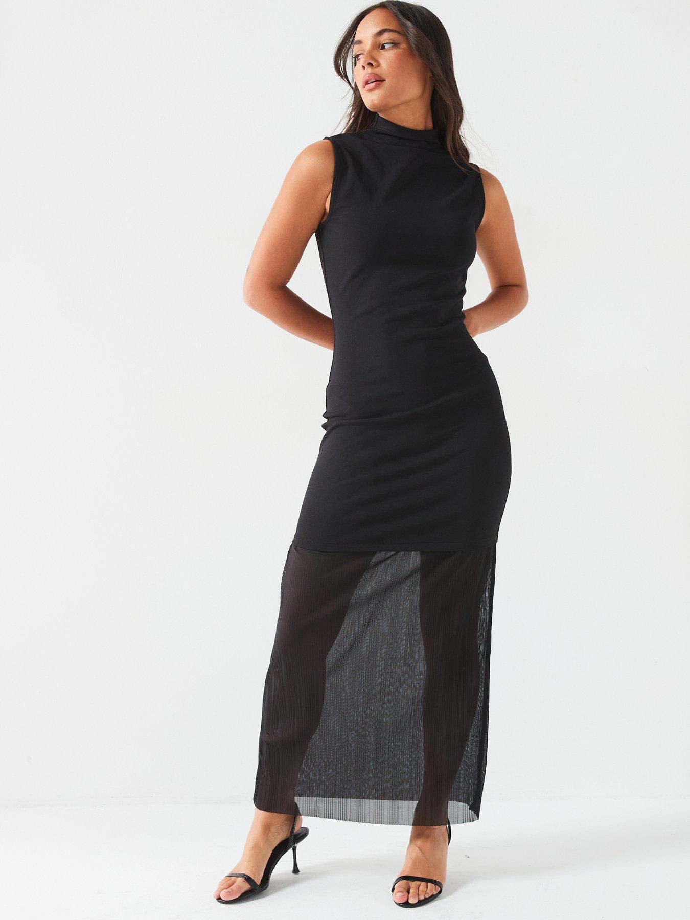 v-by-very-high-neck-ponte-sleeveless-dress-blackfront