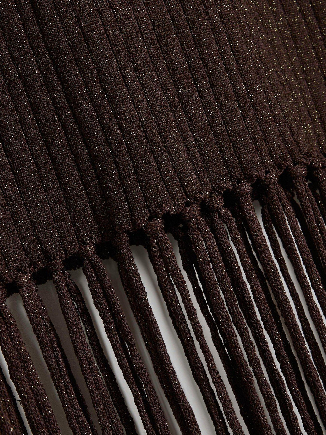 Image 6 of 6 of River Island Fringe Midi Dress - Brown Metallic