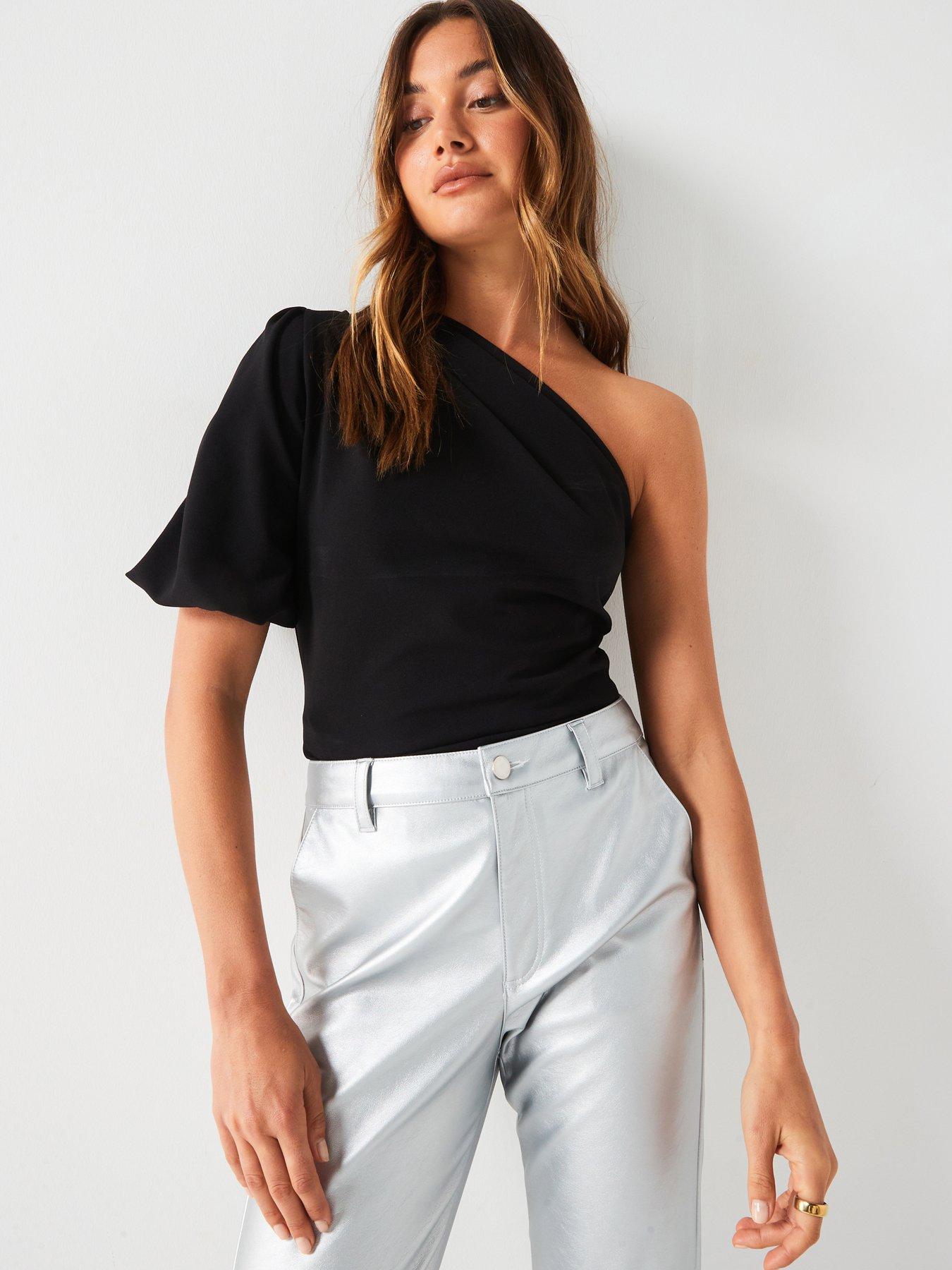 v-by-very-puff-sleeve-one-shoulder-top-blackfront