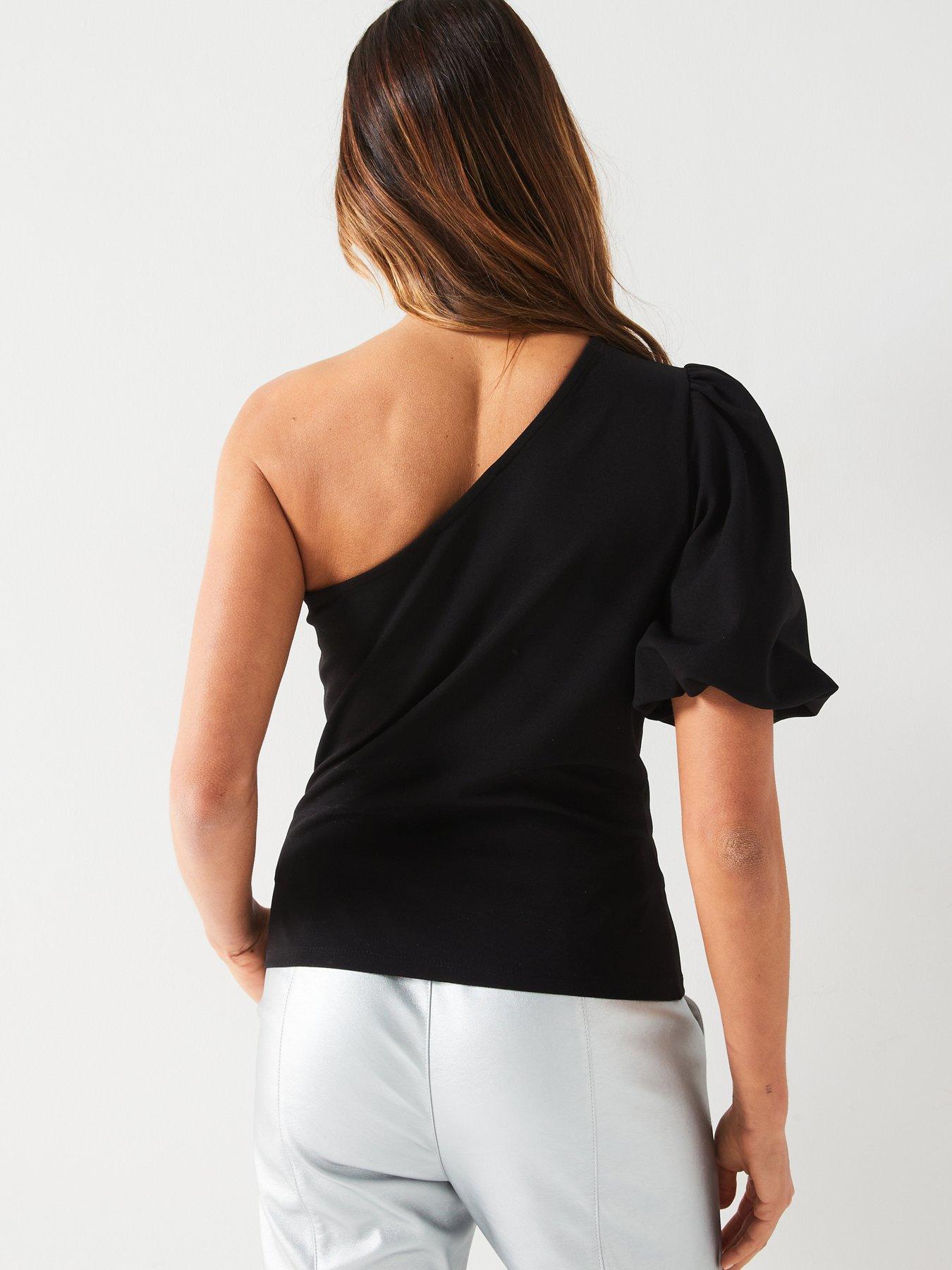 v-by-very-puff-sleeve-one-shoulder-top-blackstillFront