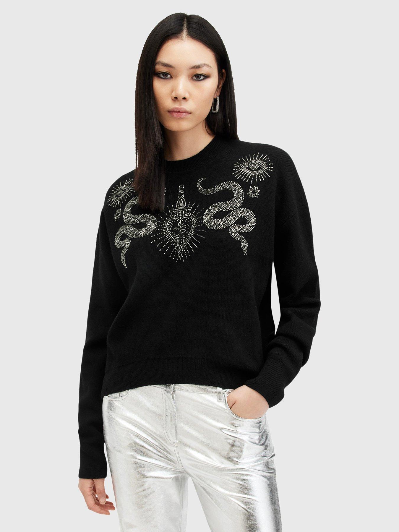 allsaints-serpent-embellished-jumper-black