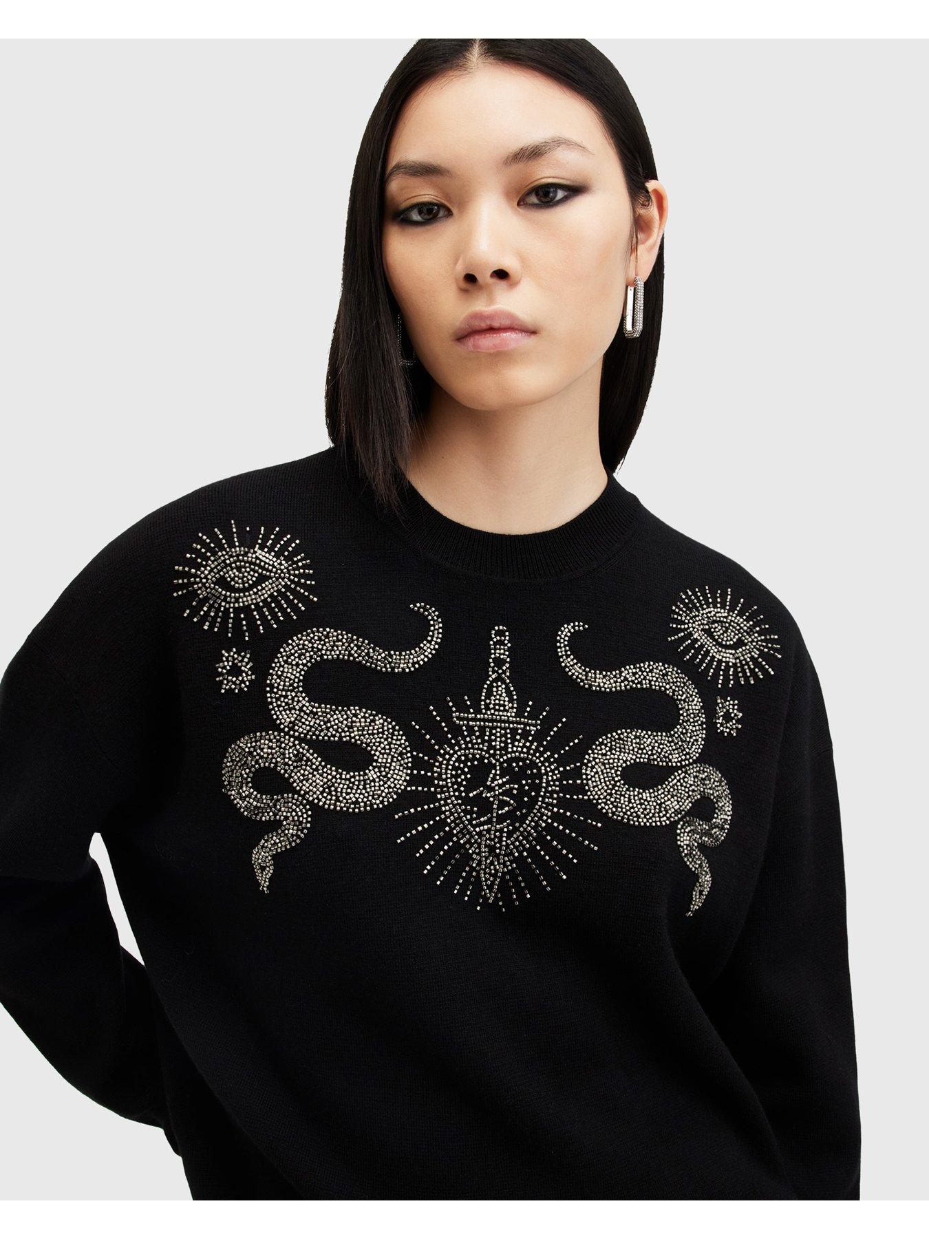 allsaints-serpent-embellished-jumper-blackoutfit