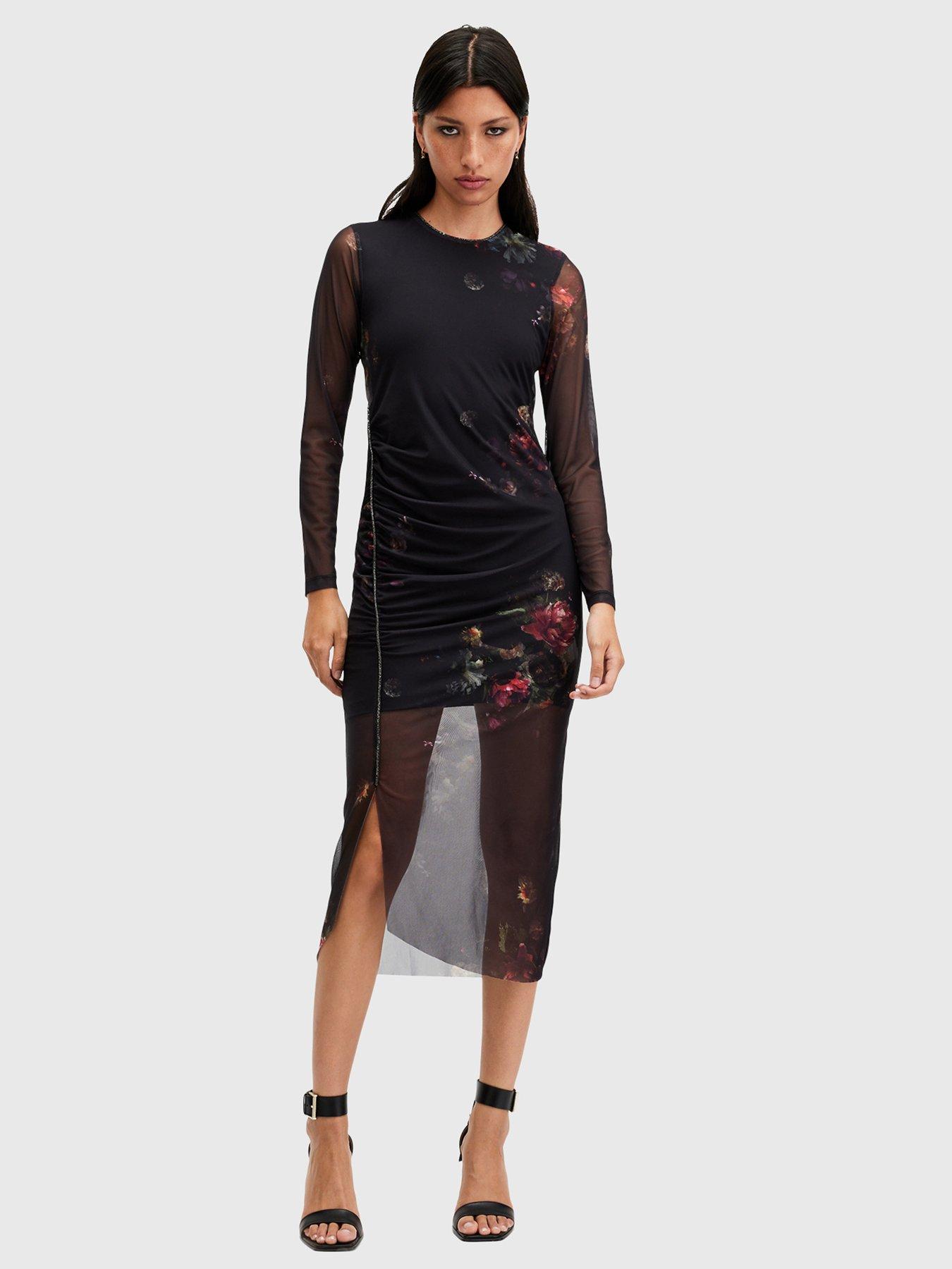 allsaints-nora-ruched-sparkle-midi-dress-blackfront