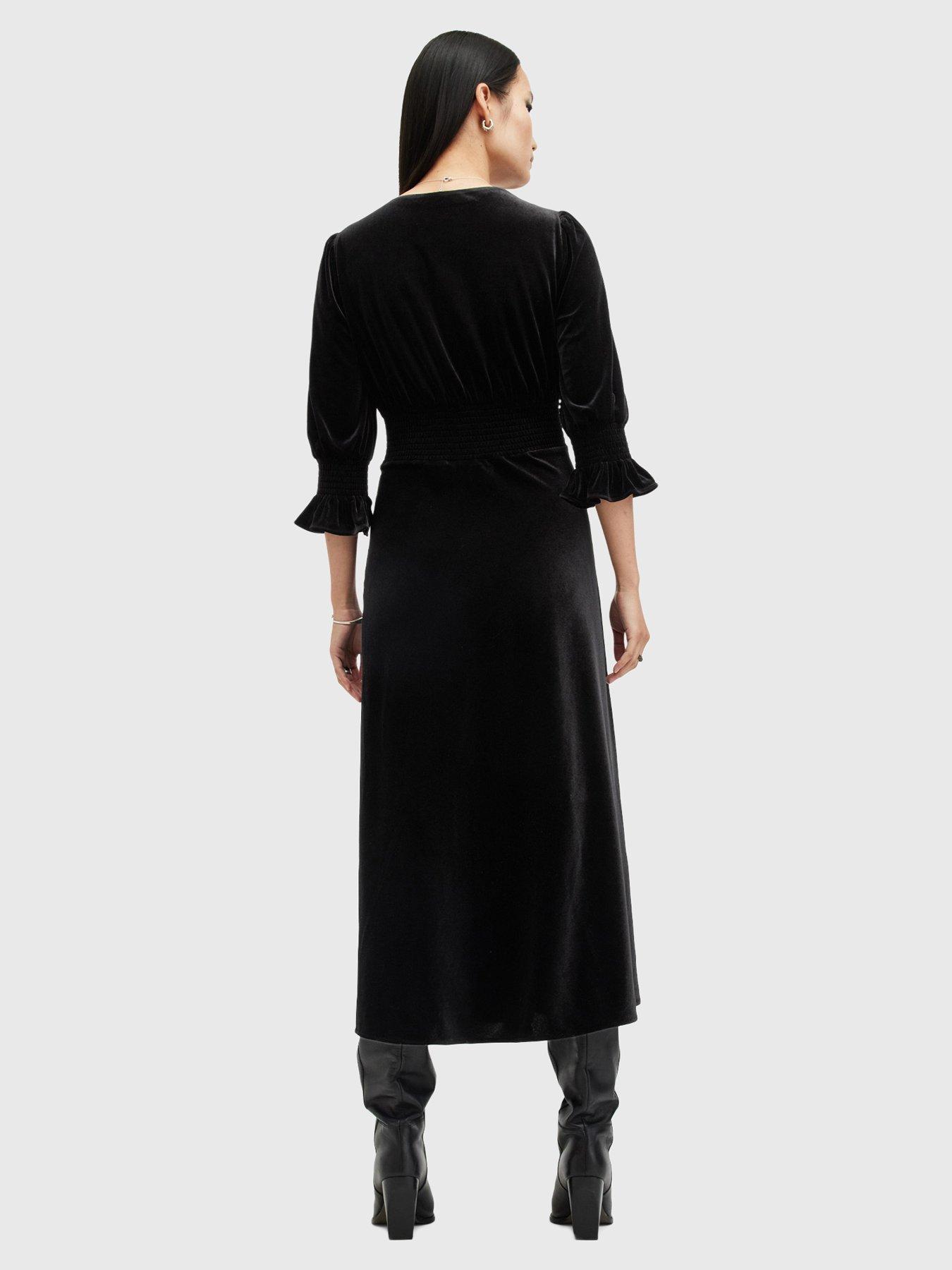 allsaints-ani-v-neck-velvet-midi-dress-blackstillFront