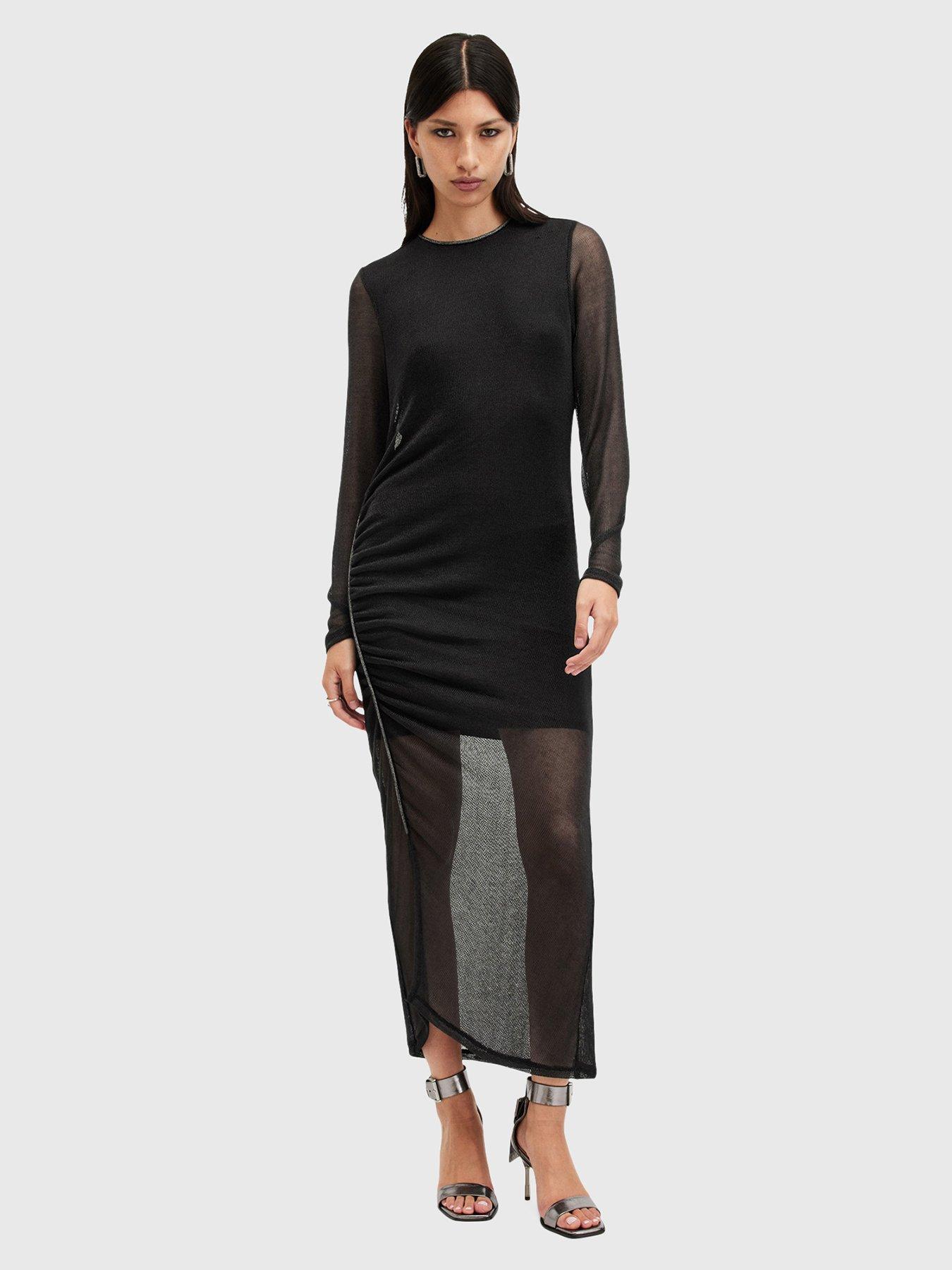 allsaints-nora-ruched-sparkle-midi-dress-black