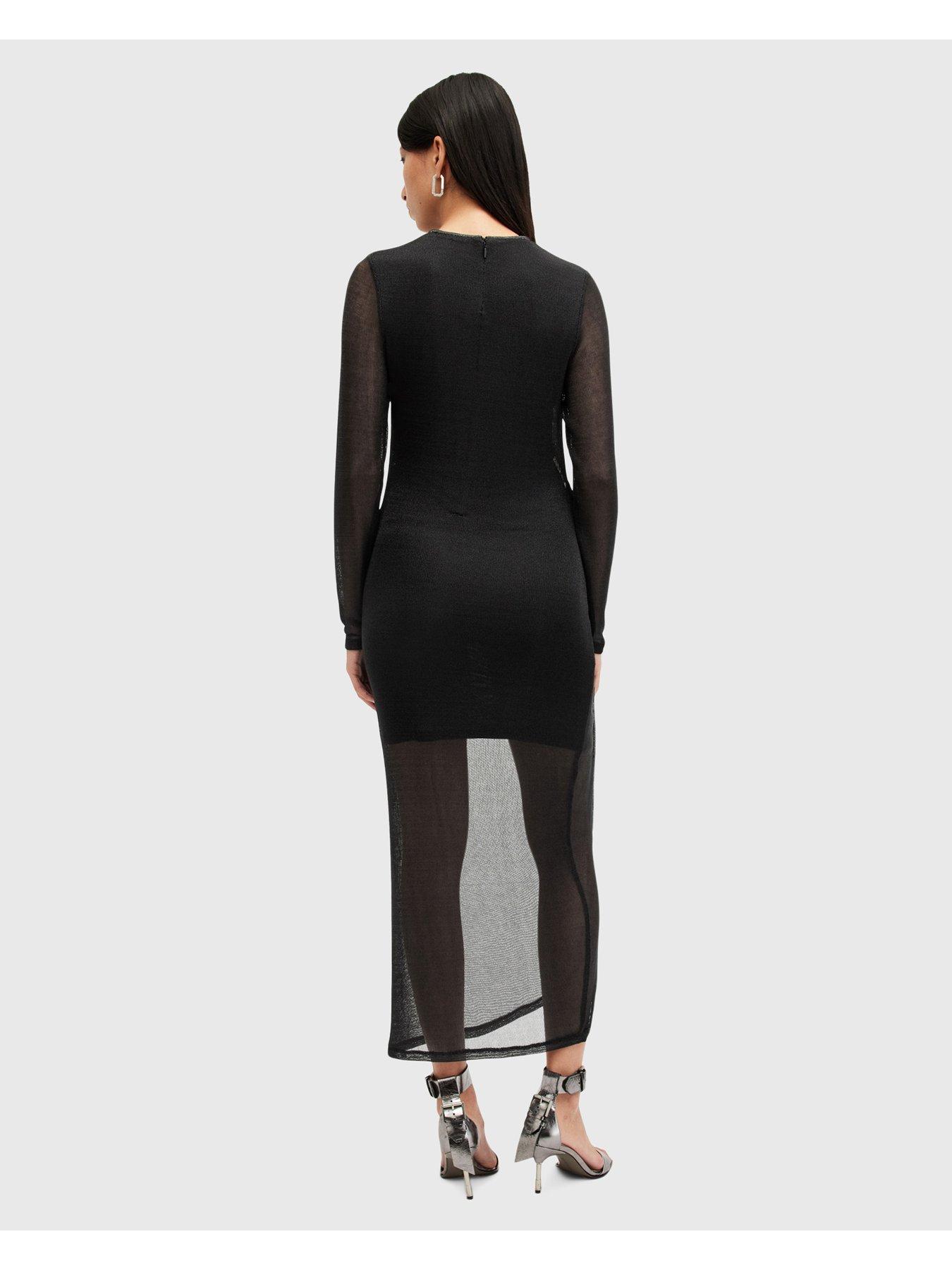 allsaints-nora-ruched-sparkle-midi-dress-blackstillFront