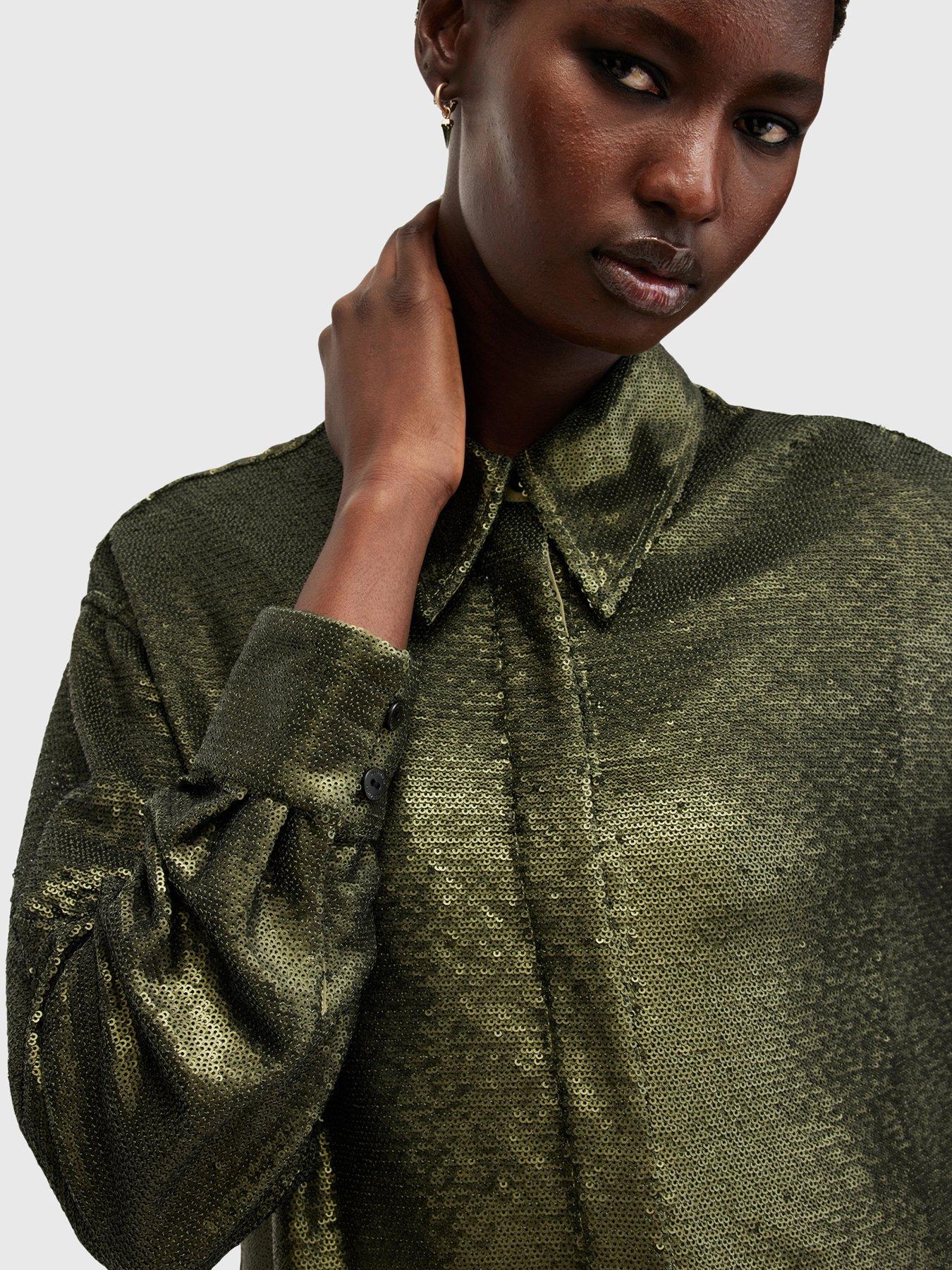 allsaints-charli-sequin-relaxed-fit-shirt-greenoutfit