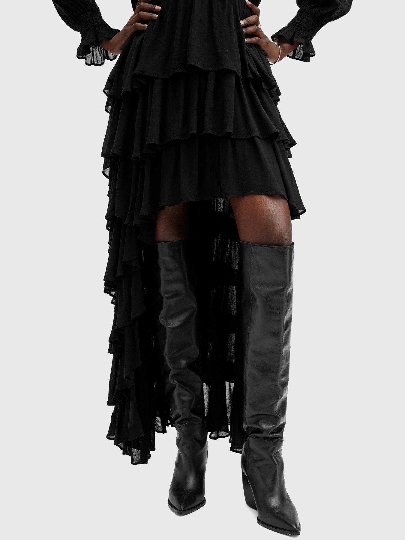 Image 4 of 6 of AllSaints Cavalry Long Sleeve Ruffle Maxi Dress - Black