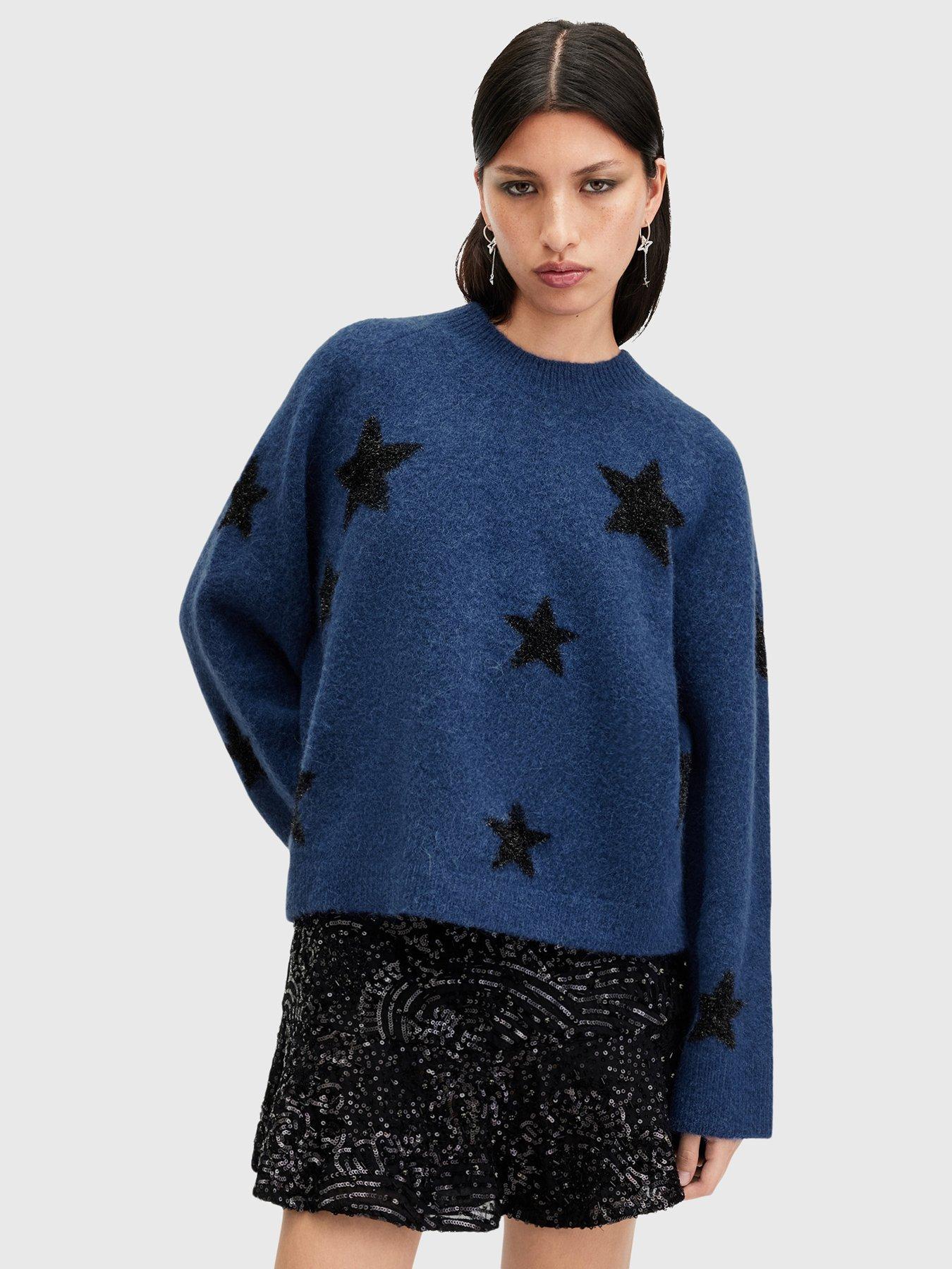 Image of AllSaints Starlet Brushed Jacquard Print Jumper - Dark Blue