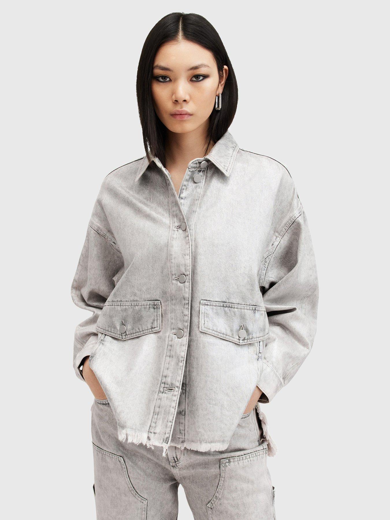 undefined Hettie Oversized Denim Shacket - Silver