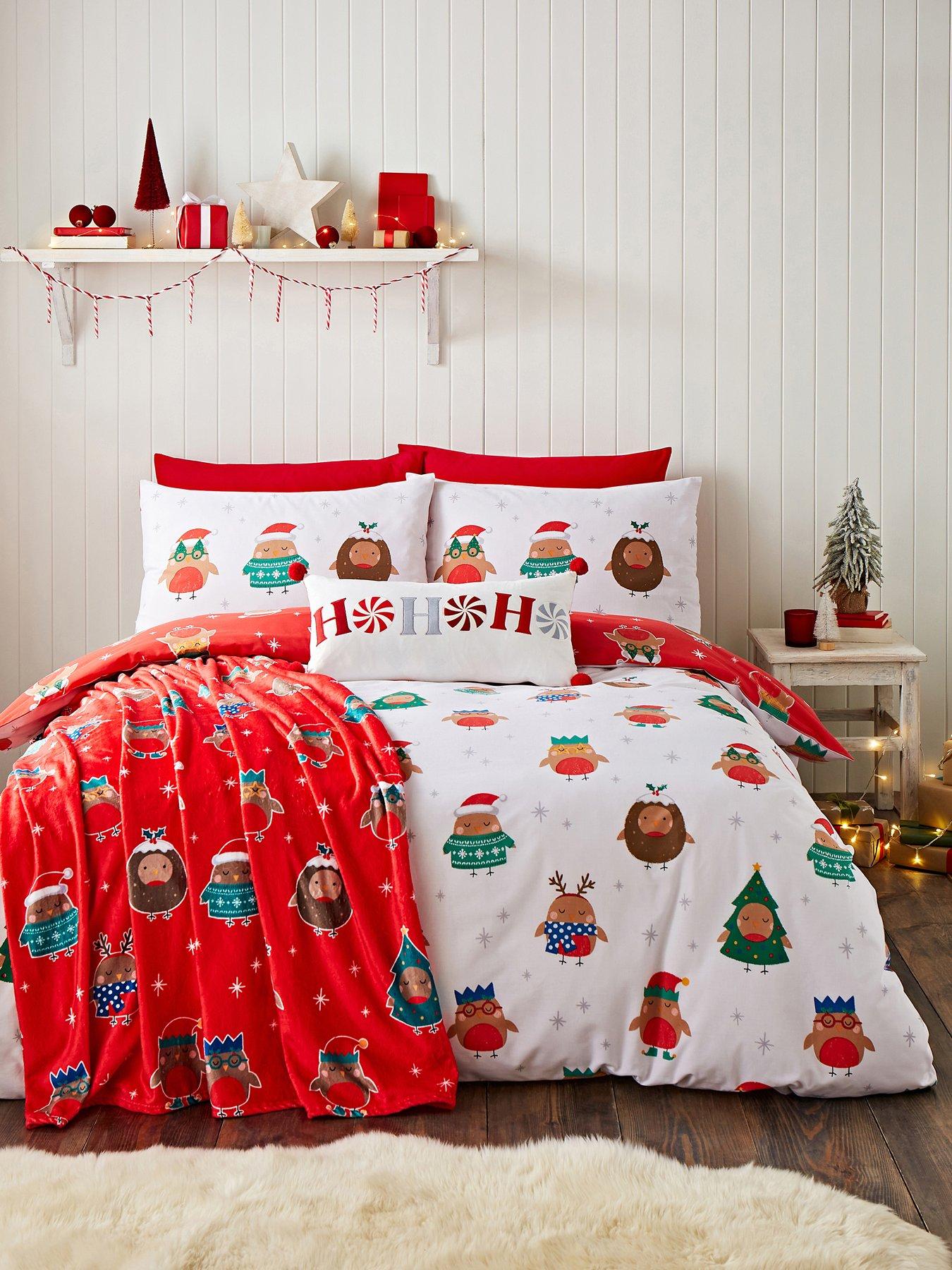 Image 1 of 6 of Catherine Lansfield Christmas Party Robins Duvet Set