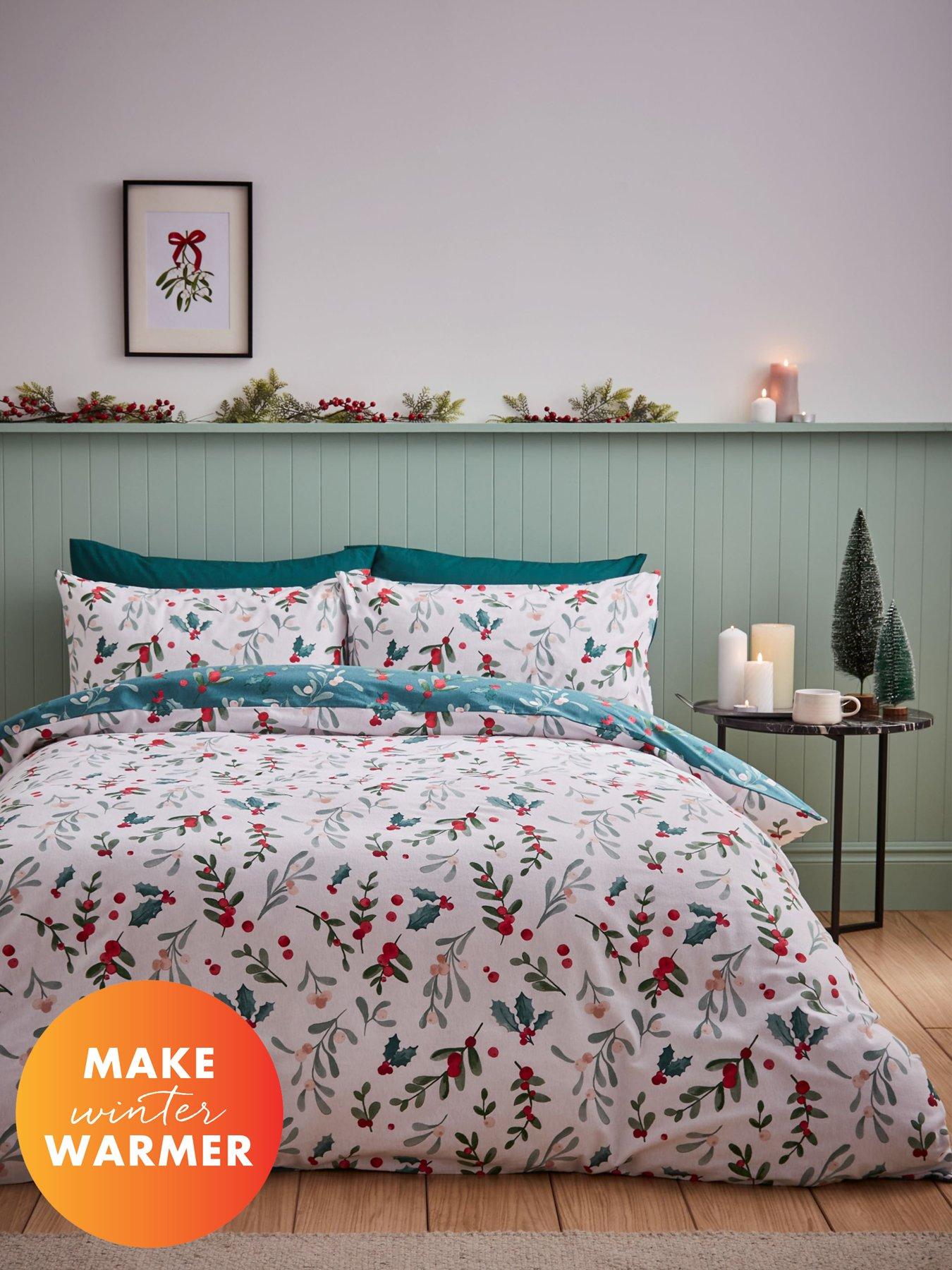 catherine-lansfield-brushed-christmas-holly-and-mistletoe-duvet-set--king-whitegreenback