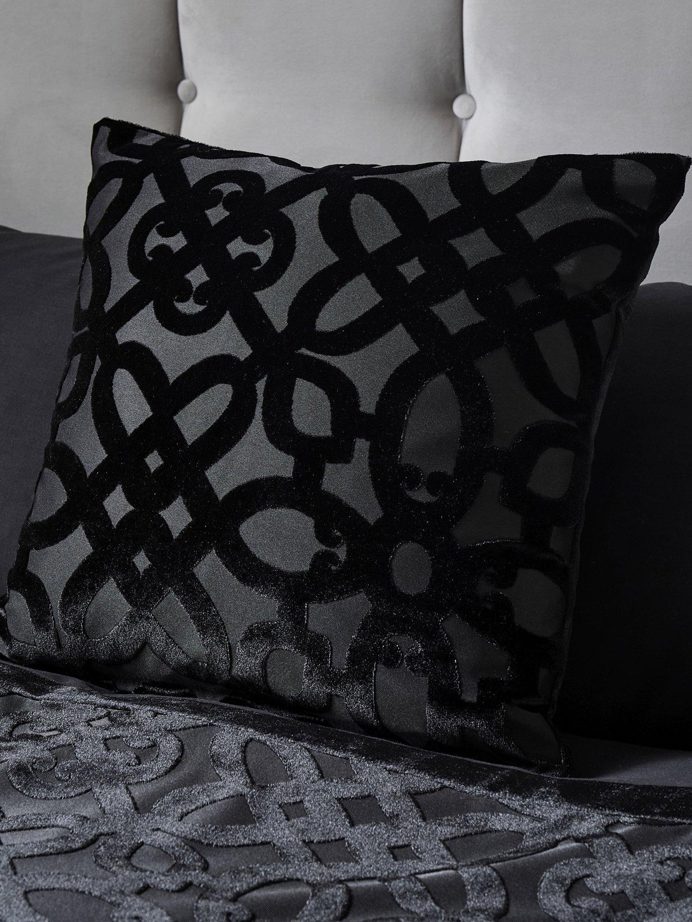 Catherine Lansfield Lattice Cut Velvet Filled Cushion - Black