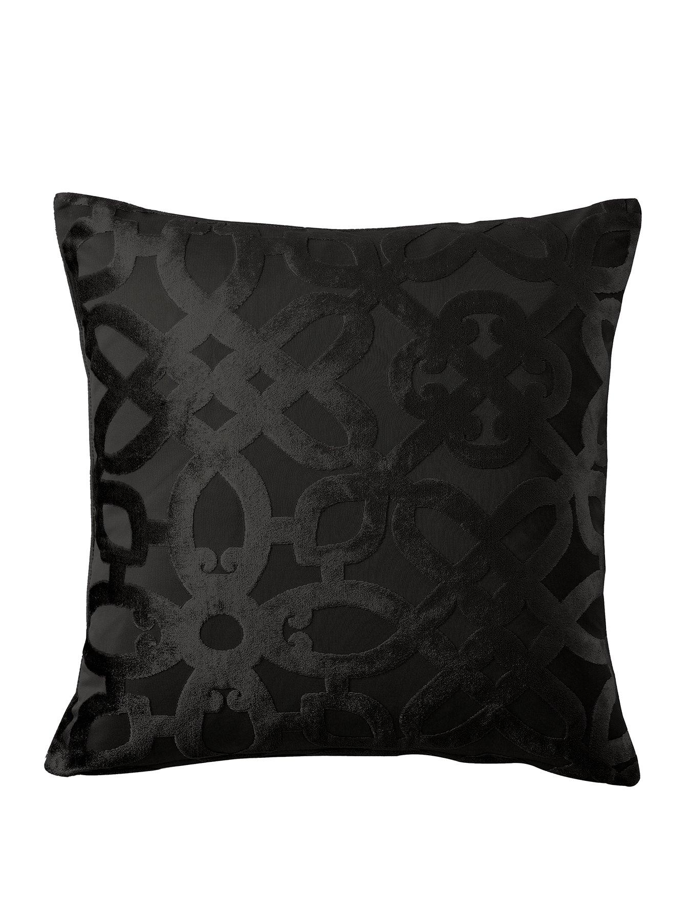 catherine-lansfield-lattice-cut-velvet-filled-cushion-blackstillFront