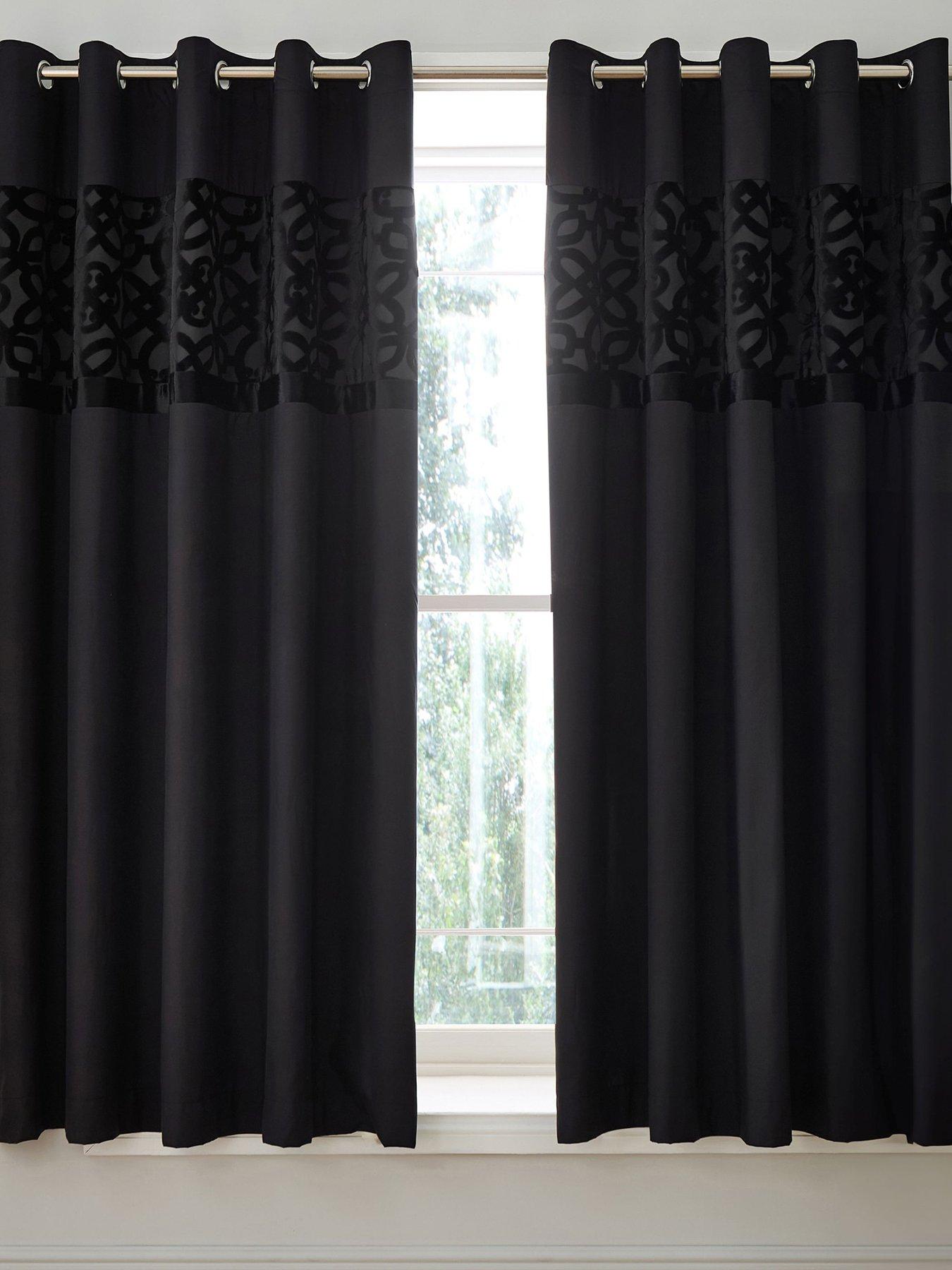catherine-lansfield-lattice-cut-velvet-eyelet-curtains-in-black-168-x-183-cm