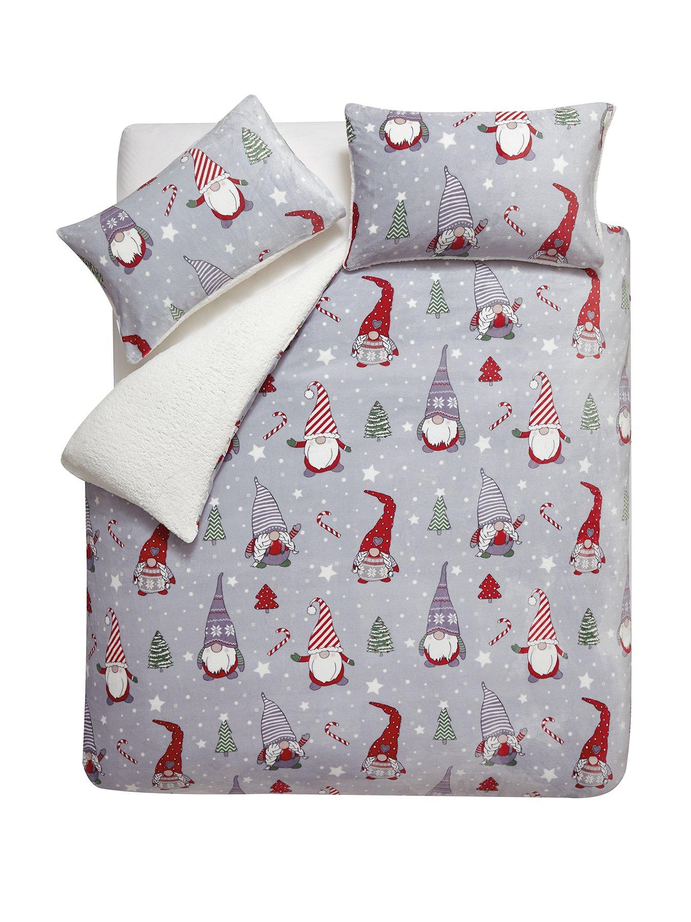 catherine-lansfield-christmas-festive-gnomes-cosy-fleece-duvet-cover-set--greystillFront