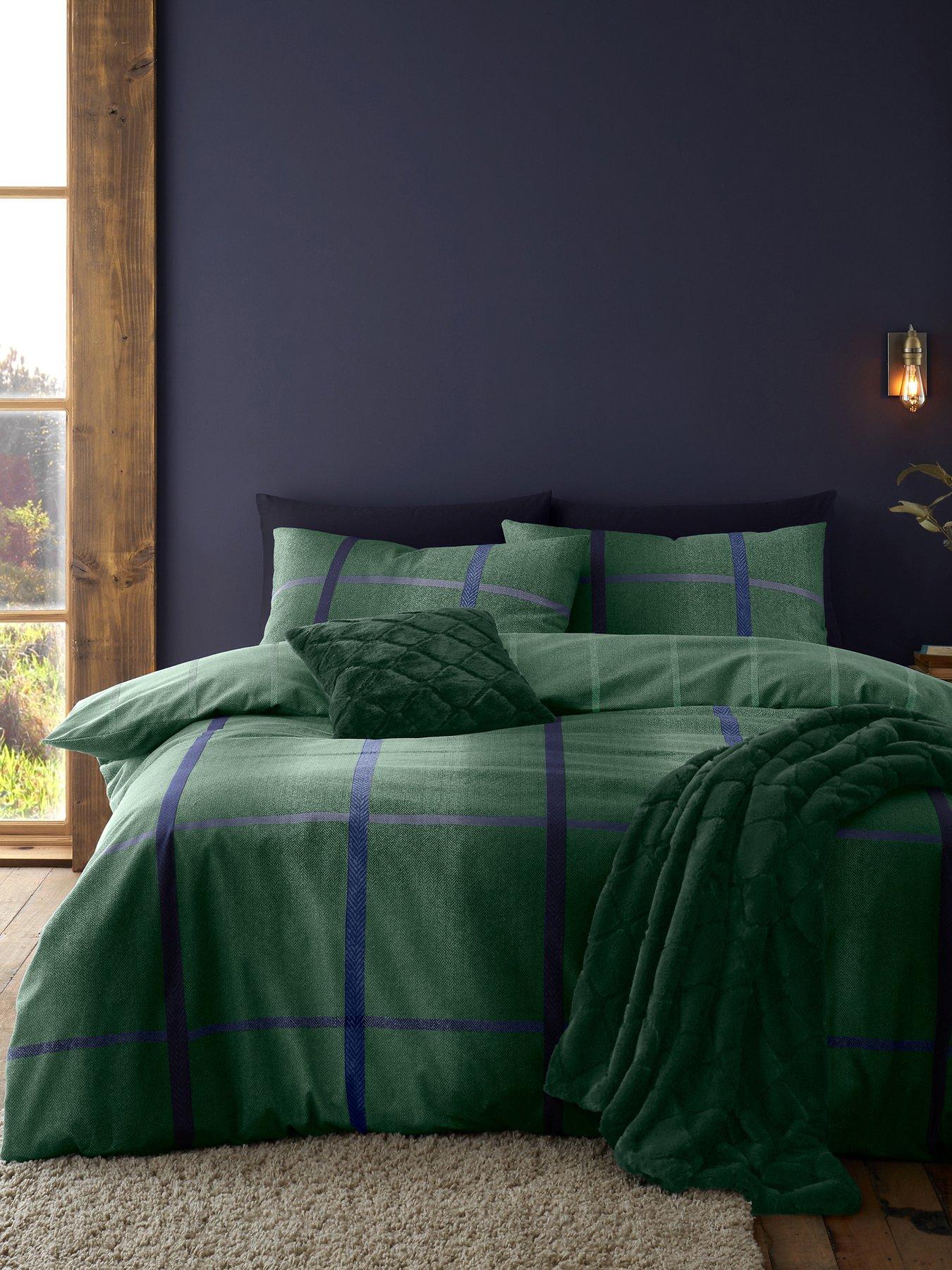 catherine-lansfield-brushed-melrose-tweed-duvet-covernbspset--green