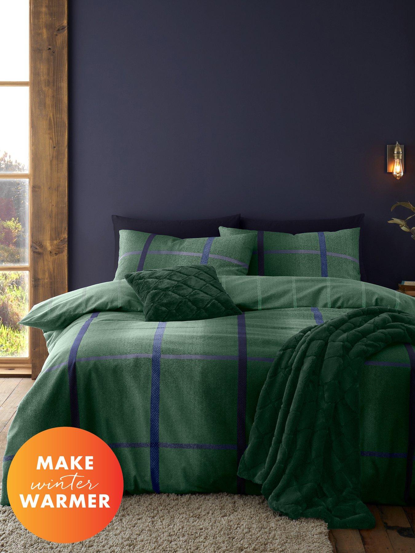 catherine-lansfield-brushed-melrose-tweed-duvet-covernbspset--greenback