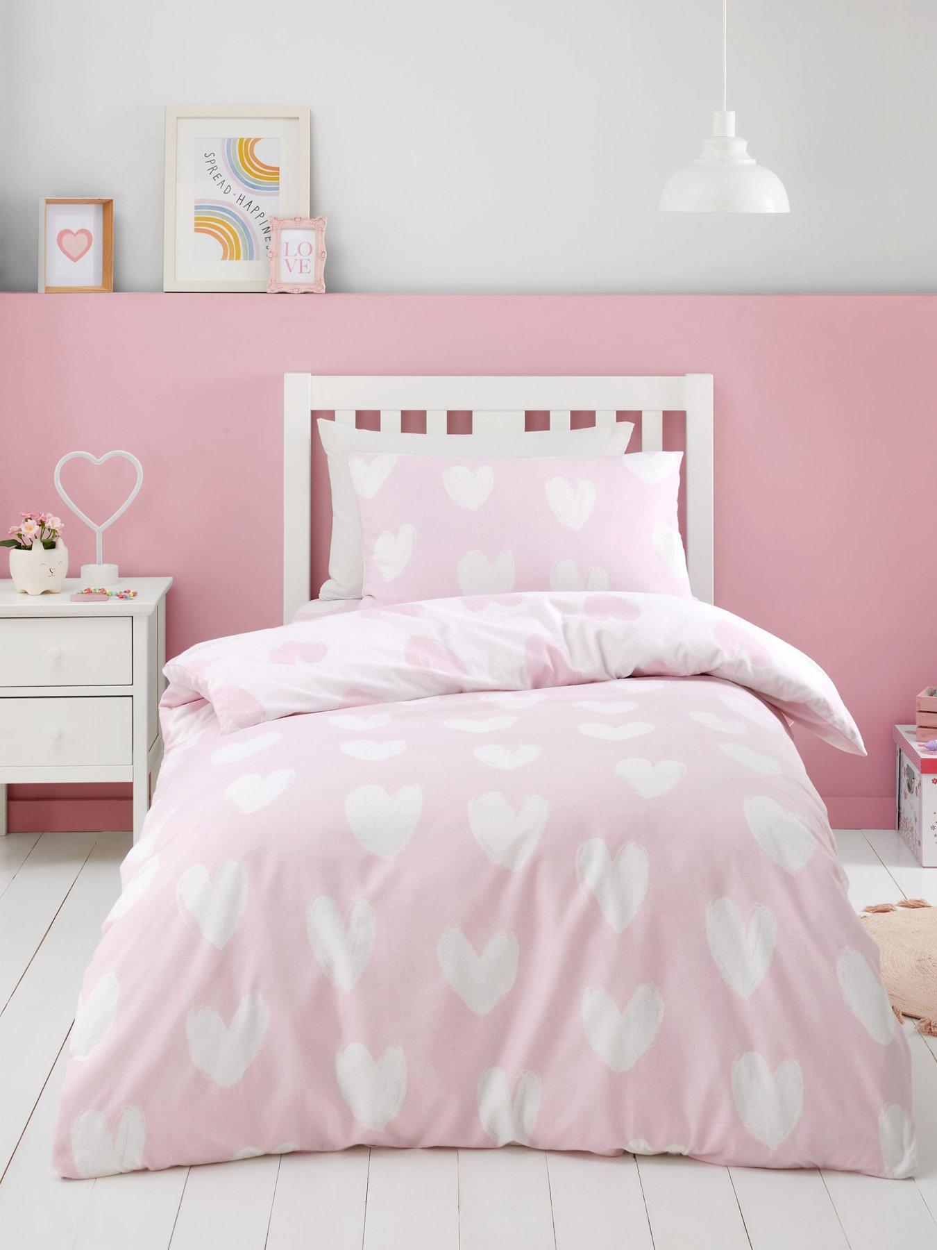 Catherine Lansfield Hearts 100% Brushed Cotton Duvet Set in Pink
