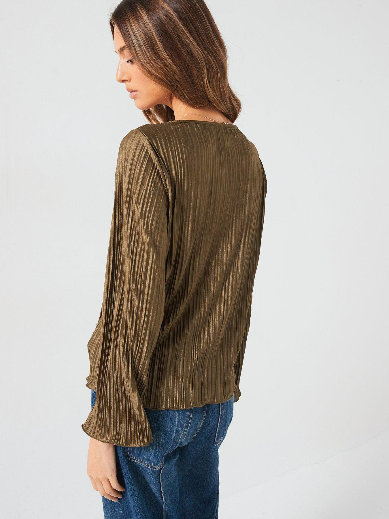 v-by-very-fluted-sleeve-frill-top-olivestillFront