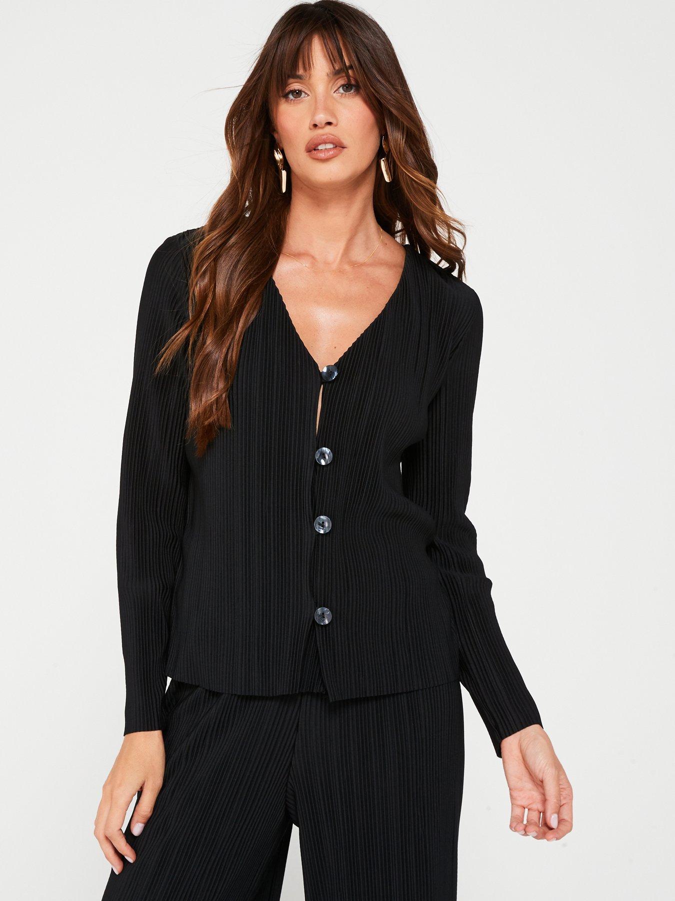 v-by-very-textured-longline-button-up-shirt-co-ord-blackfront